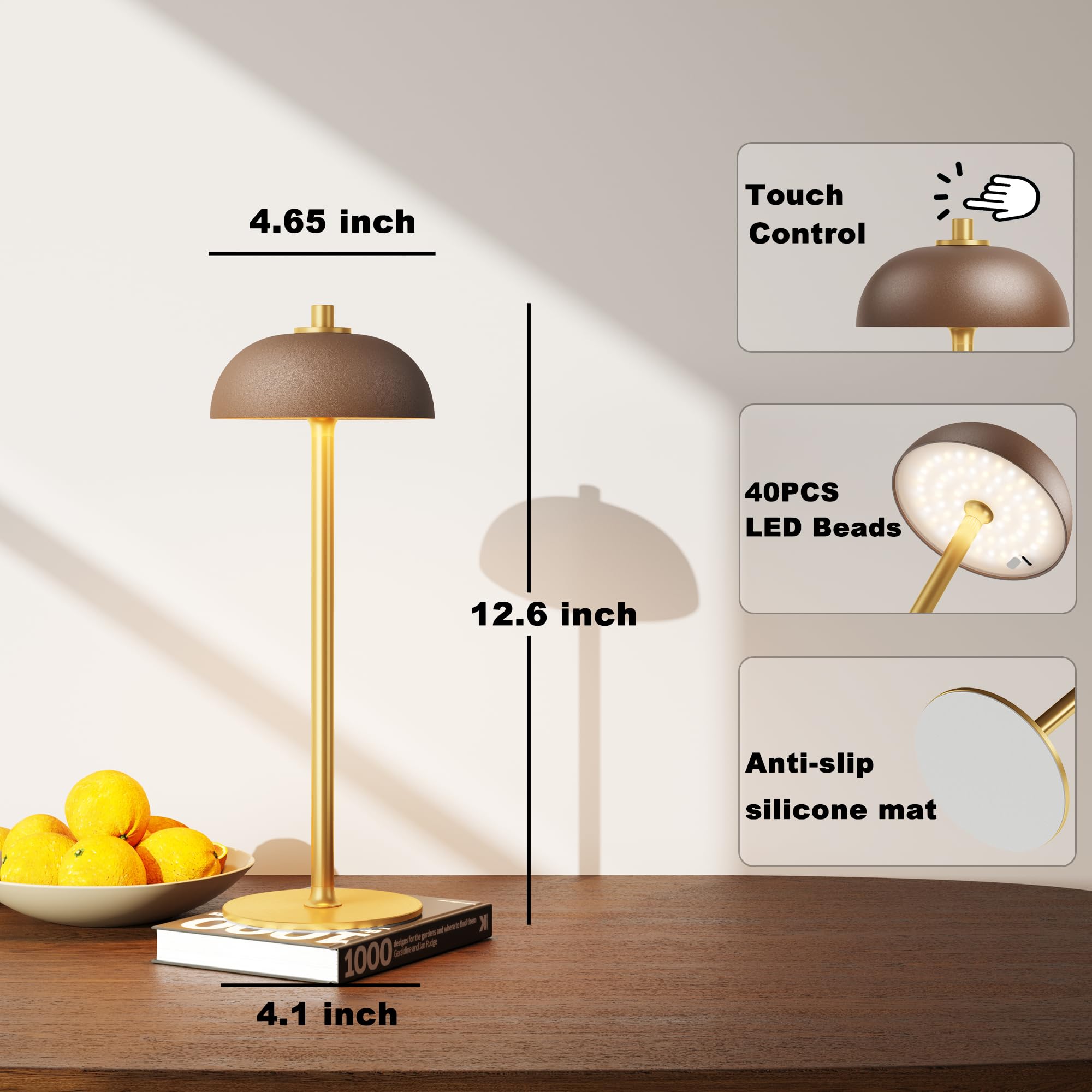 Wiederaufladbare kabellose Tischlampe – 5000 mAh batteriebetriebene Lampe, 3 Farben stufenlose Dimmung LED-Tischleuchte für den Innen- und Außenbereich – perfekt für Abendessen, Terrasse, Café