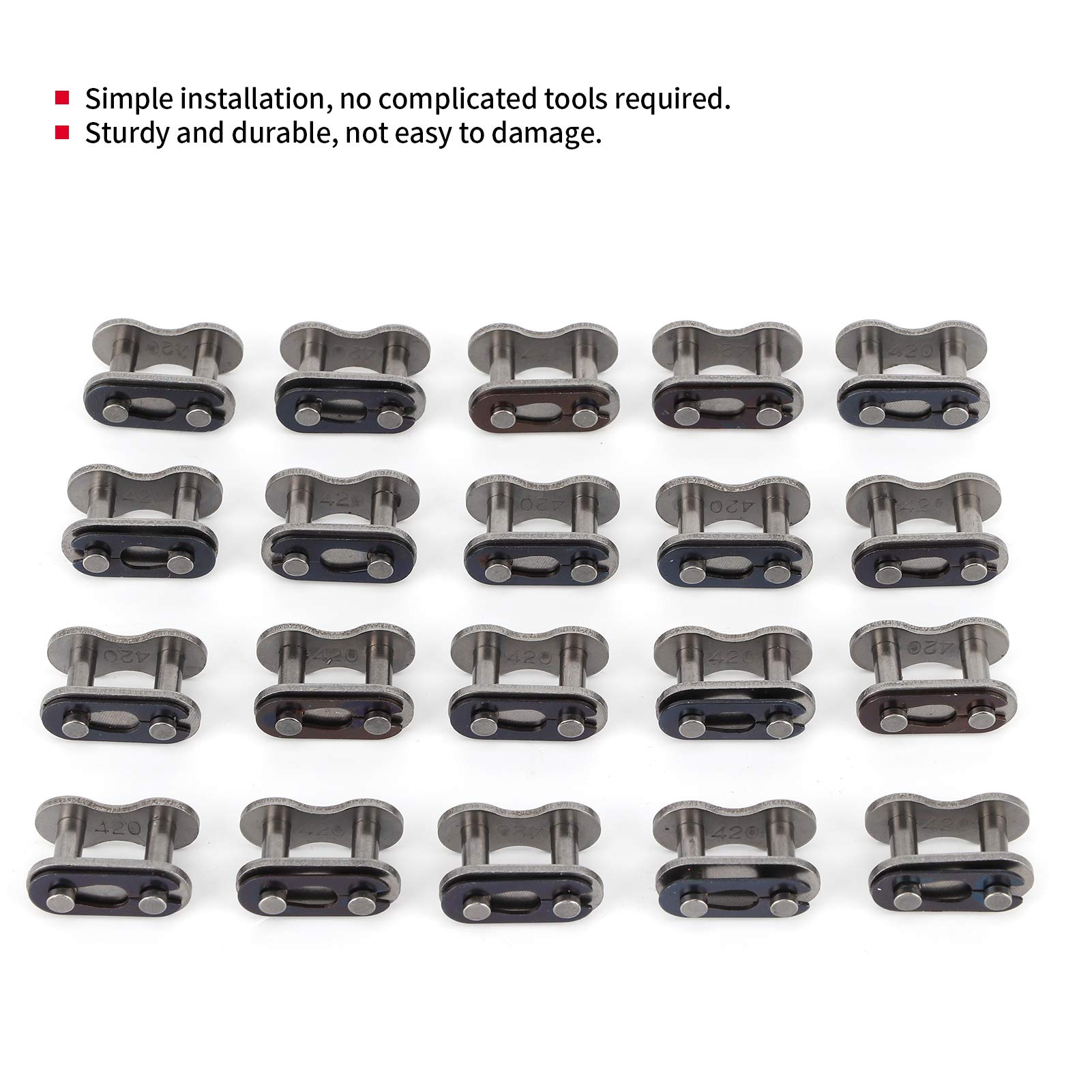 20pcs 420 Chain Master Link Connector Kit, Fits 50cc 70cc 90cc 110cc 125cc Pit Dirt Bike & ATV, Steel Alloy Motorbike Chain Connector
