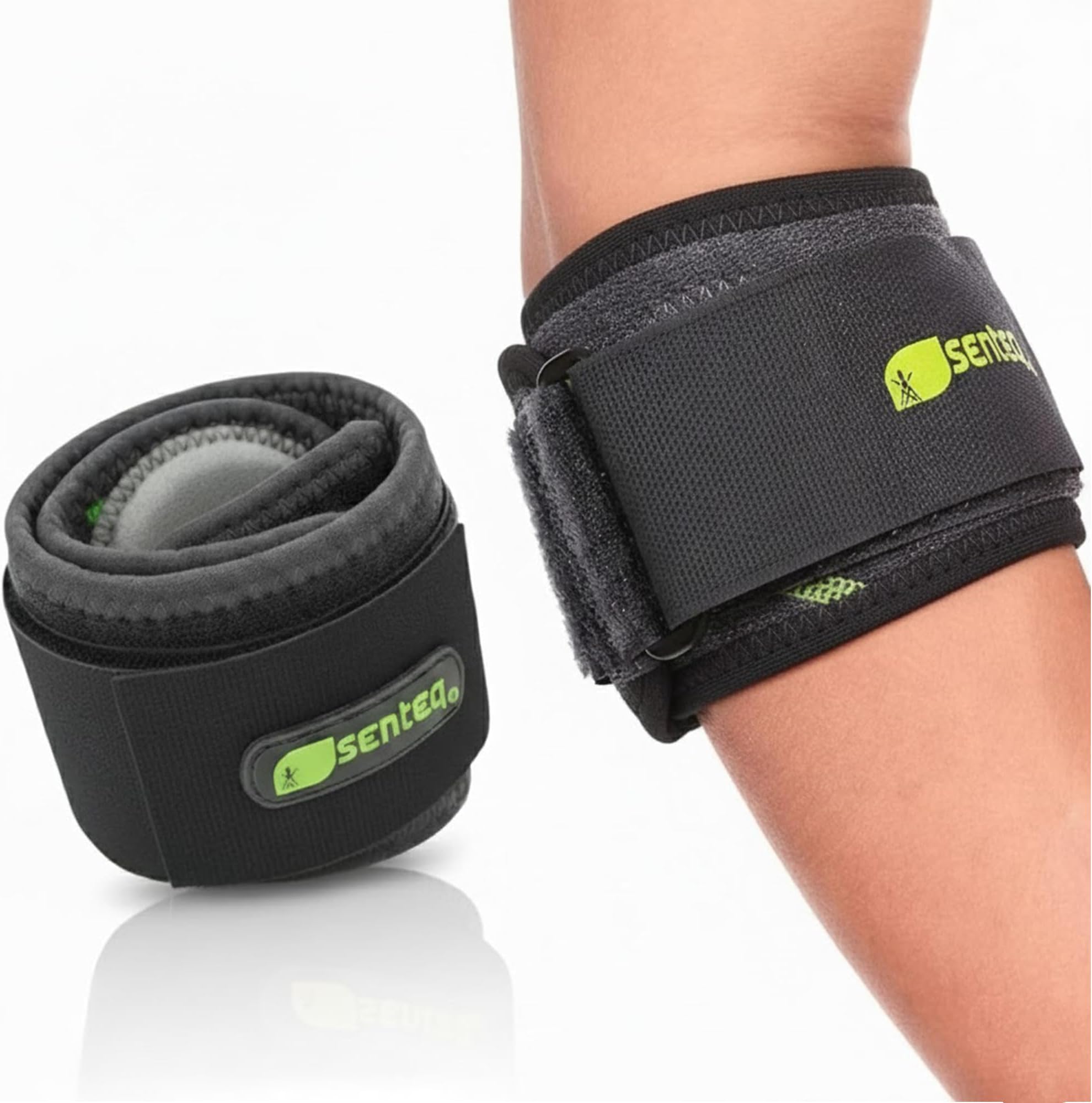 SENTEQ Black Tennis Elbow Brace: Arm Band for Tennis Elbow, Golfer Elbow and Forearm Support, Neoprene Wraps and Strap, Braces for Men and Women