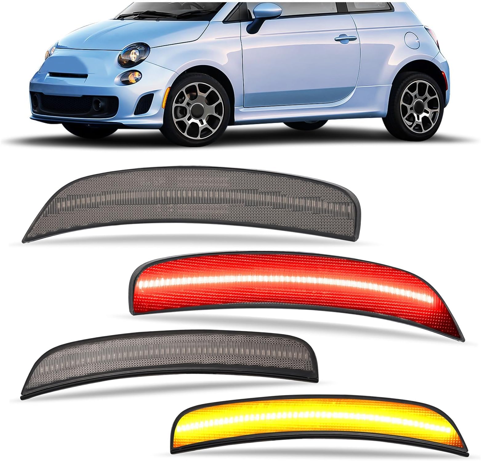 - HECASA LED Side Marker Light 4Pcs Compatible with 2012-2019 Fiat 500 500c 500E & 2013-2017 Dodge Viper Front Rear Side Marker Parking Lamp Replacement for FI2555100 FI2554100 Smoke Lens Left & Right