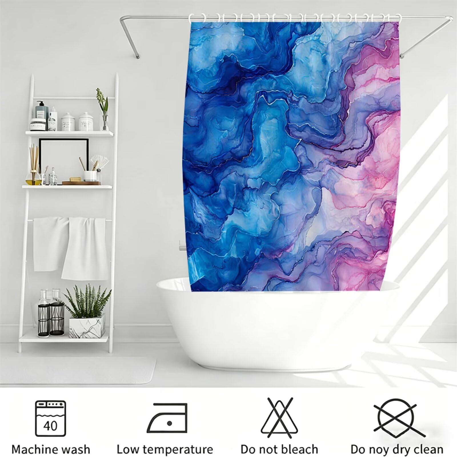 Blu pavone Tenda Doccia 240x200cm,Tenda per Doccia Tessuto Poliestere Impermeabile Asciugatura Rapida con 12 Anelli,Tende Finestra Bagno e Vasca Pieghevole per Angolare Casa Shower Curtain marmo J-708