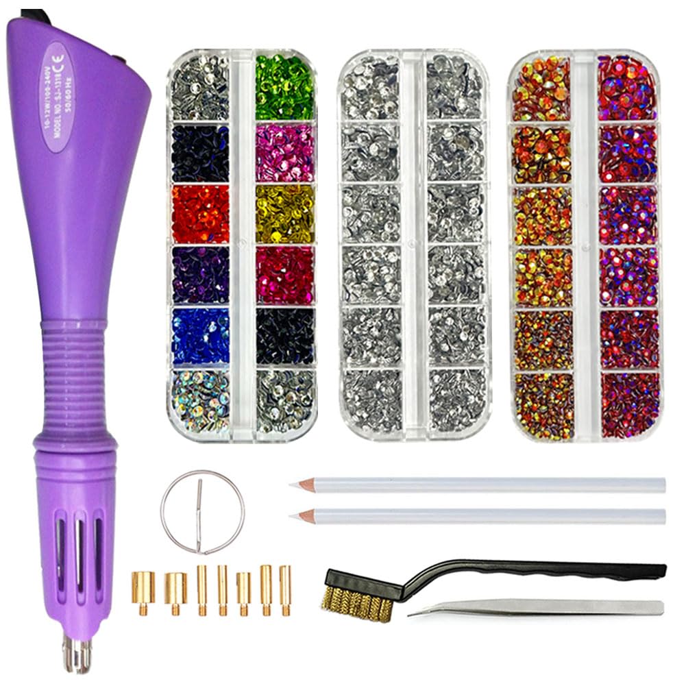 Hot Fix Applicator Wand Rhinestone Setter Iron Gun Tool Bedazzler Kit | 7 Tips | 3000pcs Hotfix Rhinestones | Gems Crystals for DIY Crafts