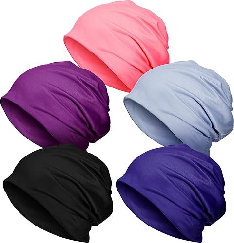 SATINIOR Gorro holgado para mujer, 5 piezas, gorro de quimioterapia, elástico para el cáncer, bufanda para dormir para pacientes con cáncer