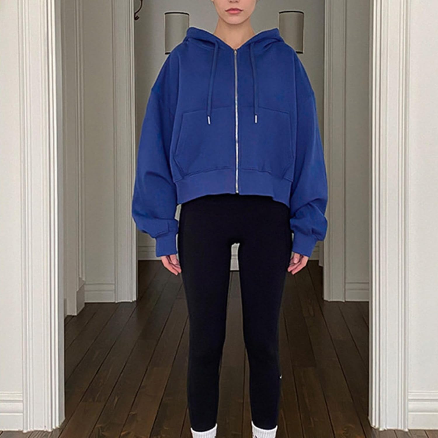 [Taopagii] パーカー ジップ ショート丈 プルオーバー オーバーサイズ レディース へそ出し アウター おしゃれ 無地 ス