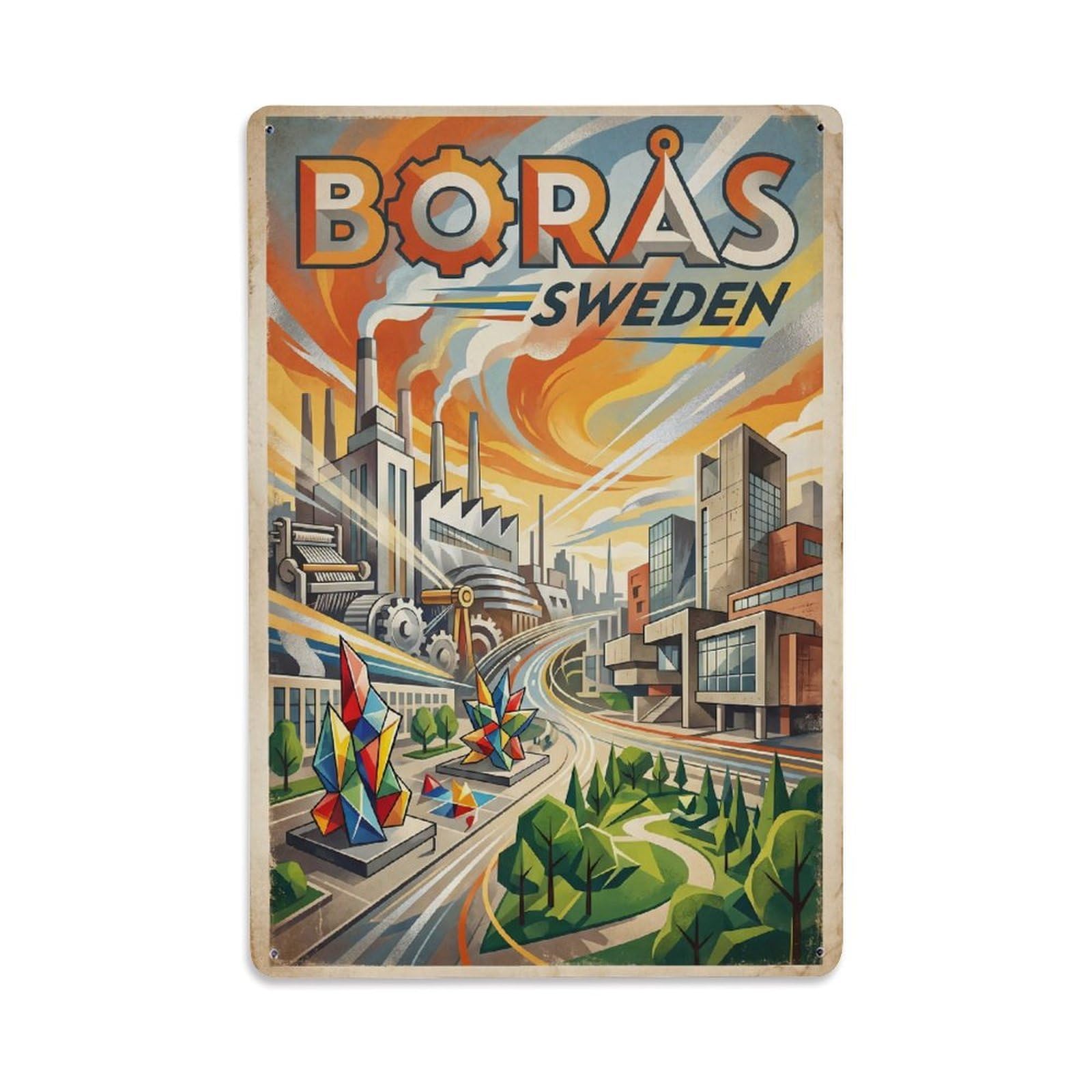Retro Sweden Boras Travel Metal Tin Sign Plaque Wall Decor for Cafe, Club Bar, Office, Garden Metal Poster 8x12Inch