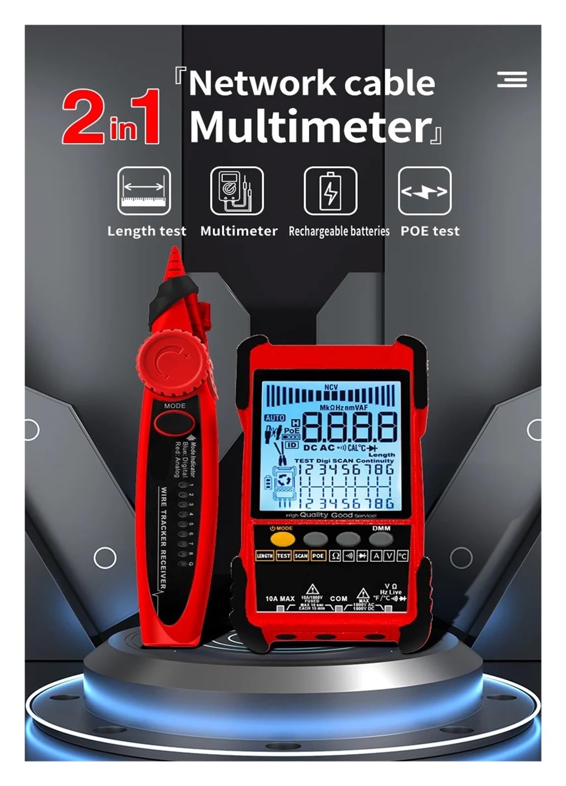 Tester for cavi di rete, multimetro, tracciamento LAN, POE, sensibilità del test regolabile, a linea Prove di trasmissione(Cable Tester+multimeter)