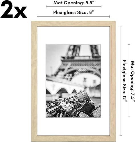 Vista 94 de Americanflat Portarretratos de 8 x 12 pulgadas con plexiglás pulido, juego de 2 portarretratos de 6 x 8 pulgadas con paspartú o para fotos de 8 x 12