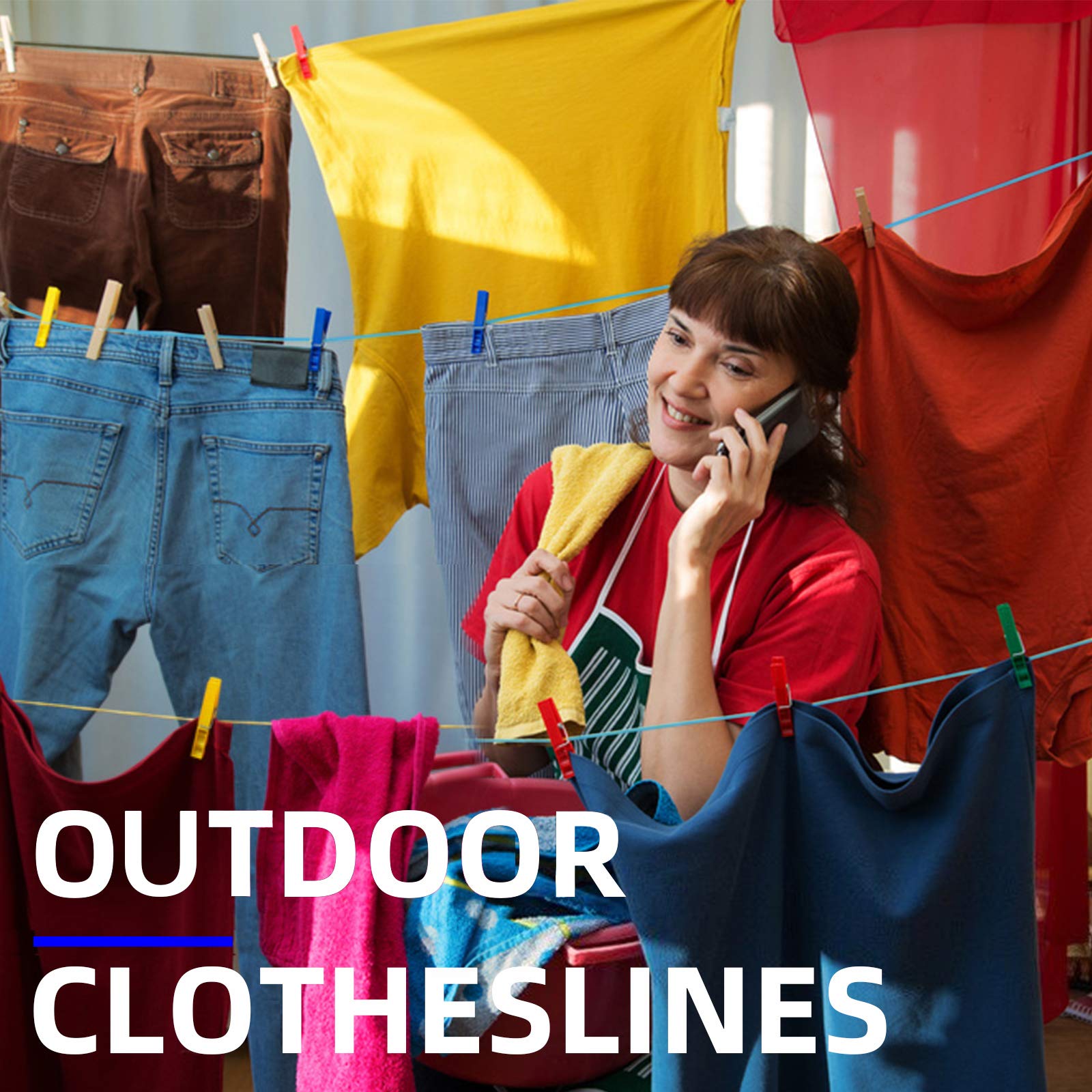 iTOWE 2Pack Portable Clothesline with 12 Pins Travel Clothesline