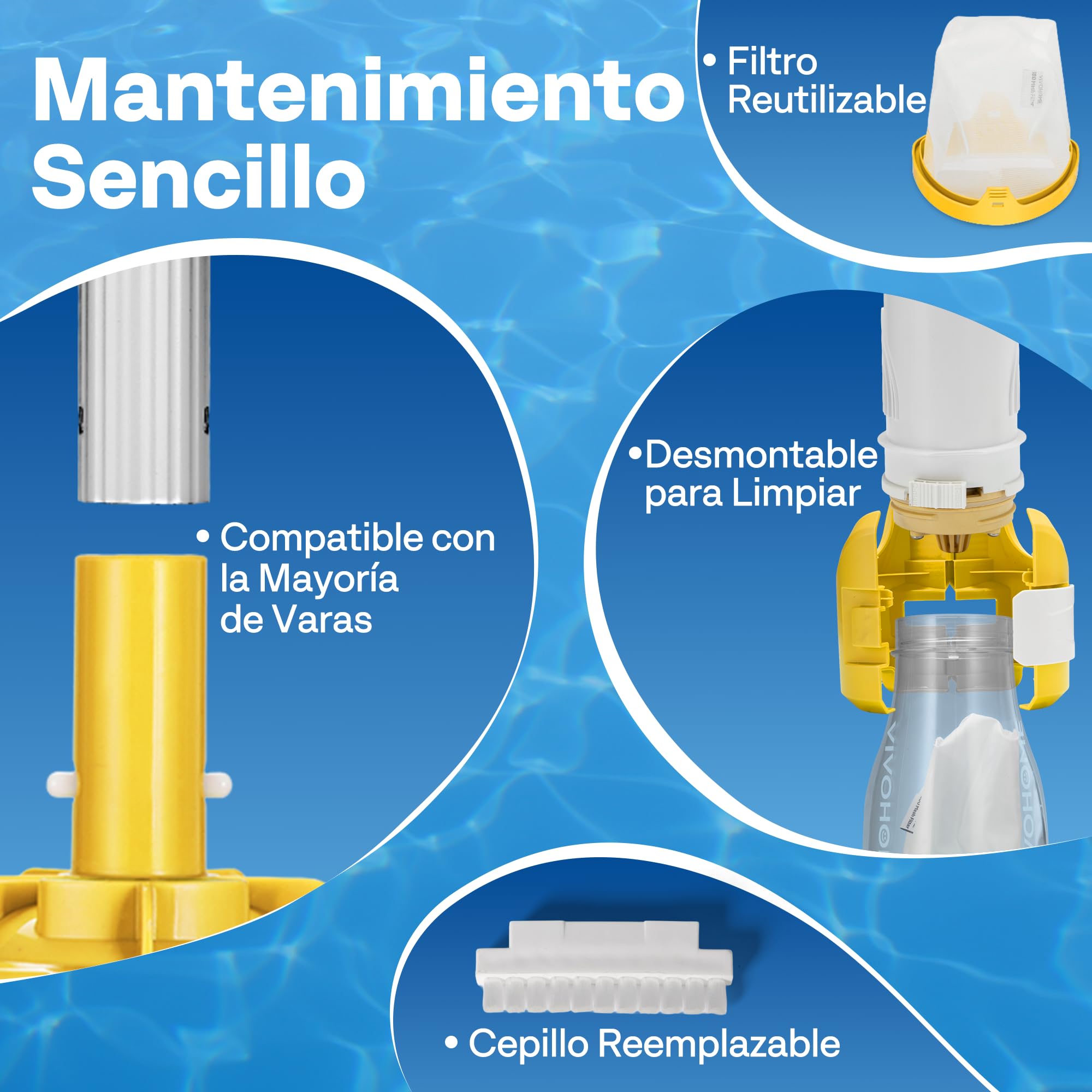 VIVOHOME 4300LPH Limpiafondos de Piscina con Indicador de Batería, Aspiradoras de Mano para Piscinas con Aluminio Extraíbles de 250cm para Jacuzzi, SPA, Piscina