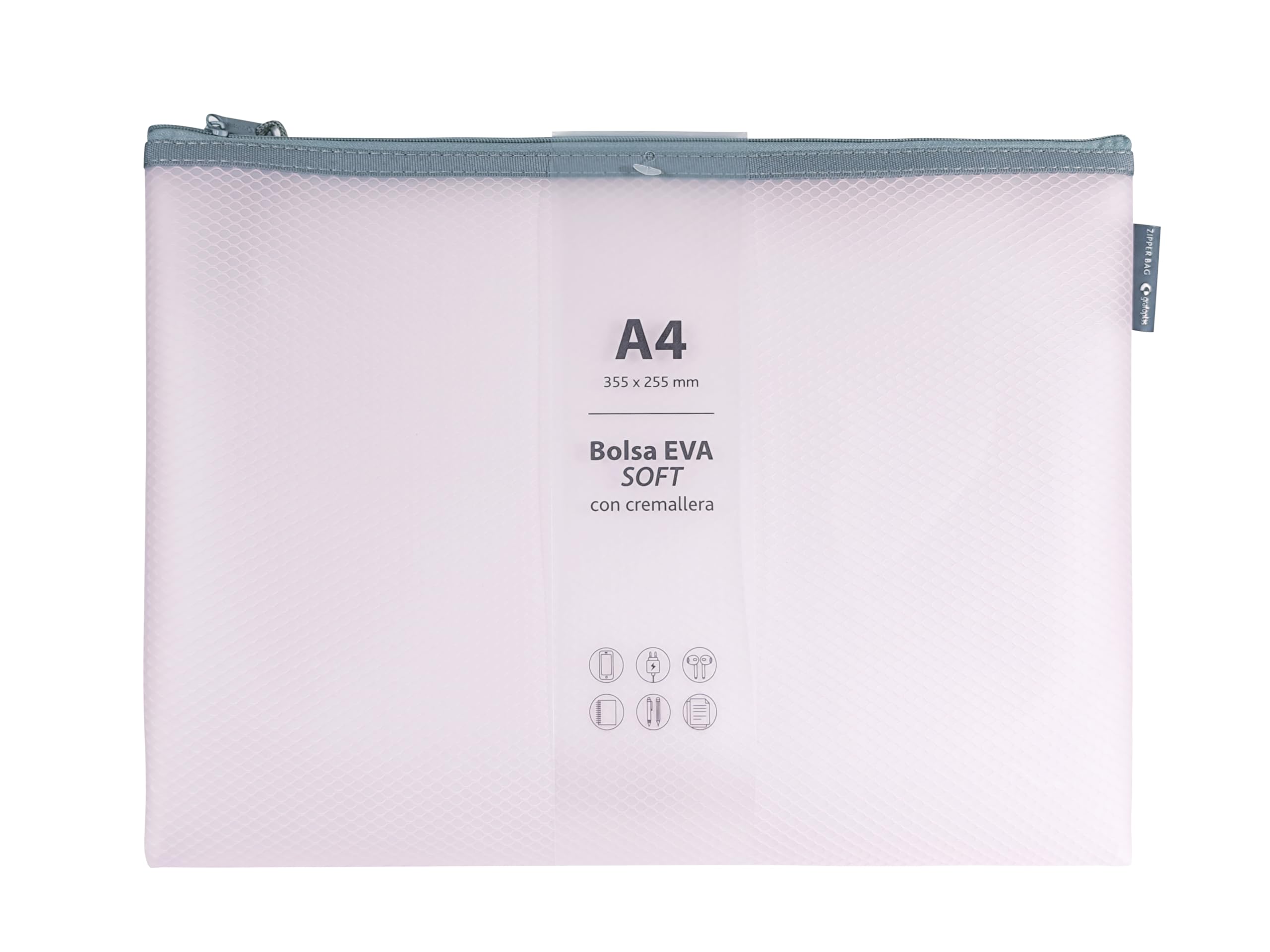 Borsa con cerniera EVA Soft A4 rosa pastello, tocco morbido, in gomma EVA trasparente per documenti, cellulari, tablet