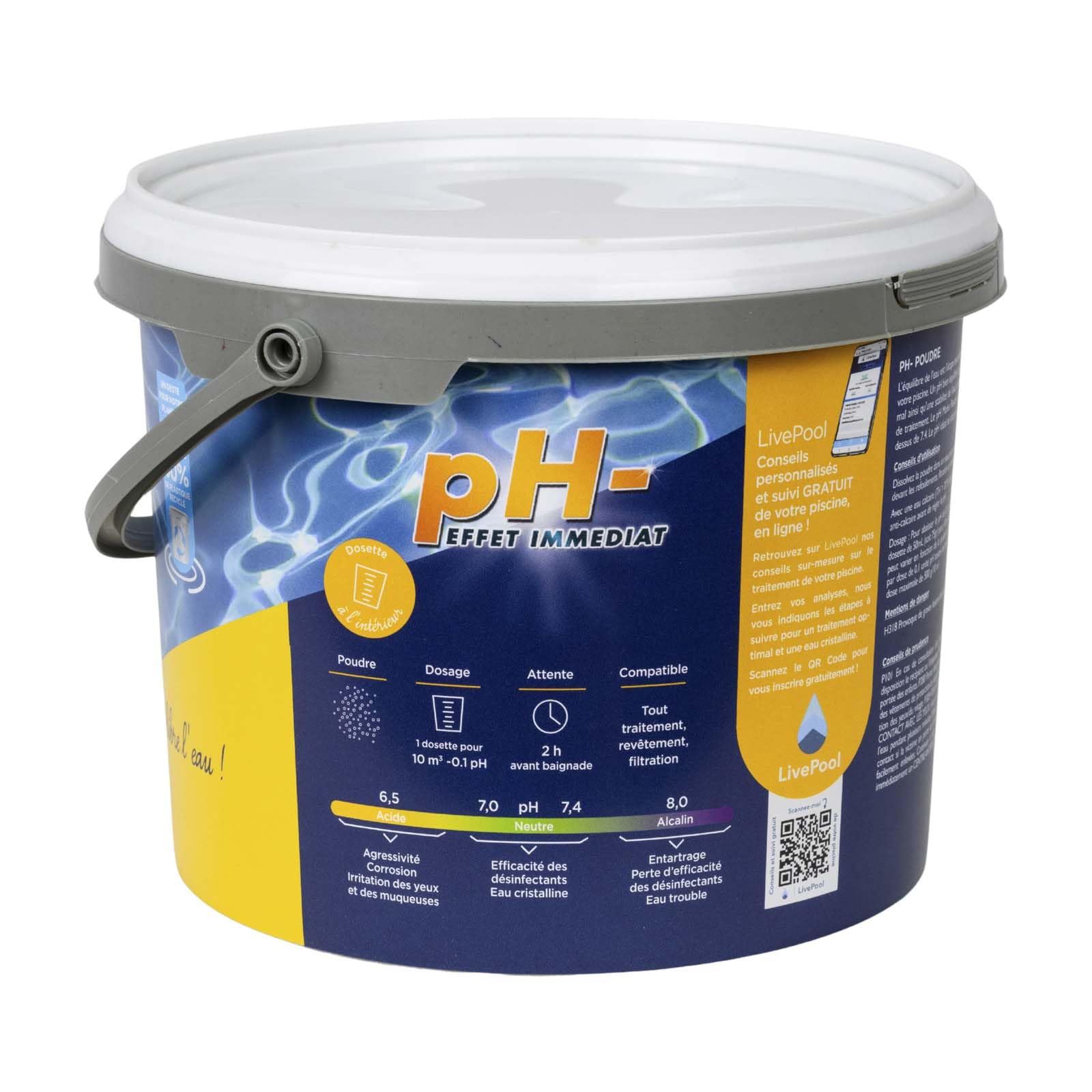 pH Moins Piscine - Baisse Le PH - Poudre - Seau 5kg - Confort De Baignade et Efficacité de Traitement Piscine - Correcteur pH Haute Concentration
