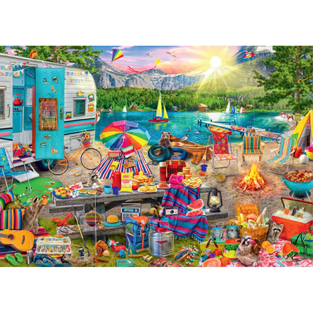 Trefl, Wycieczka kamperem, Puzzle Hidden Shapes, 1000 + 3 Elementów, Znajdź Puzzle Ukryte Kształty, Nietypowe Puzzle, Lato, Zwierzęta, Kreatywna Rozrywka, Zabawa dla Dorosłych i Dzieci od 12 lat