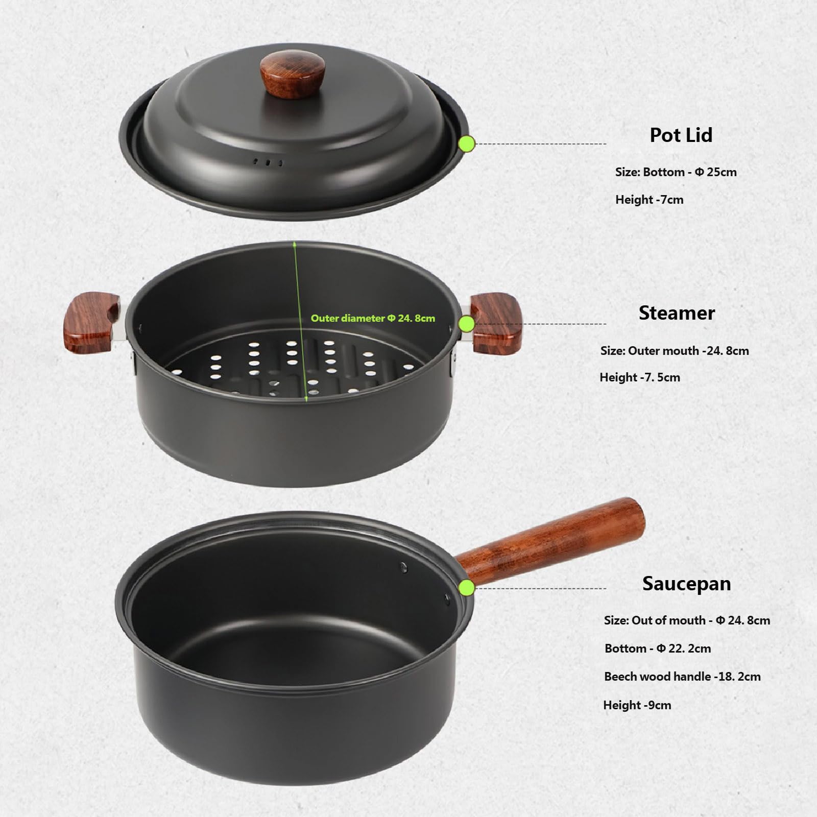 Multifunktionale Camping Kochtöpfe, Kochgeschirr mit ergonomischem Holzgriff, tragbare Outdoor Kochutensilien, langlebige Outdoor Kochutensilien