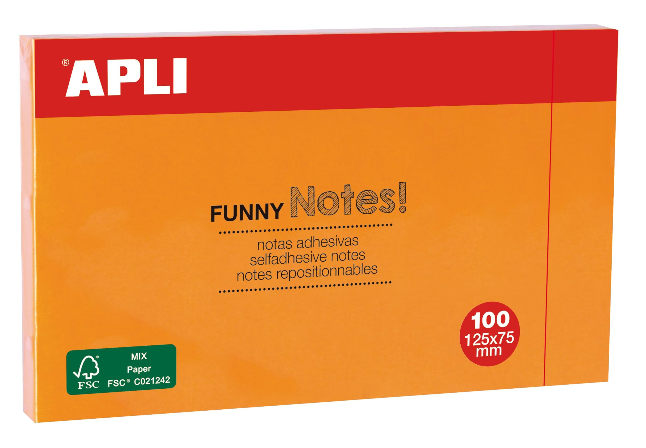 100 H Adhesive Notes Orange Fluorescent 125 x 75 mm Apli 15005