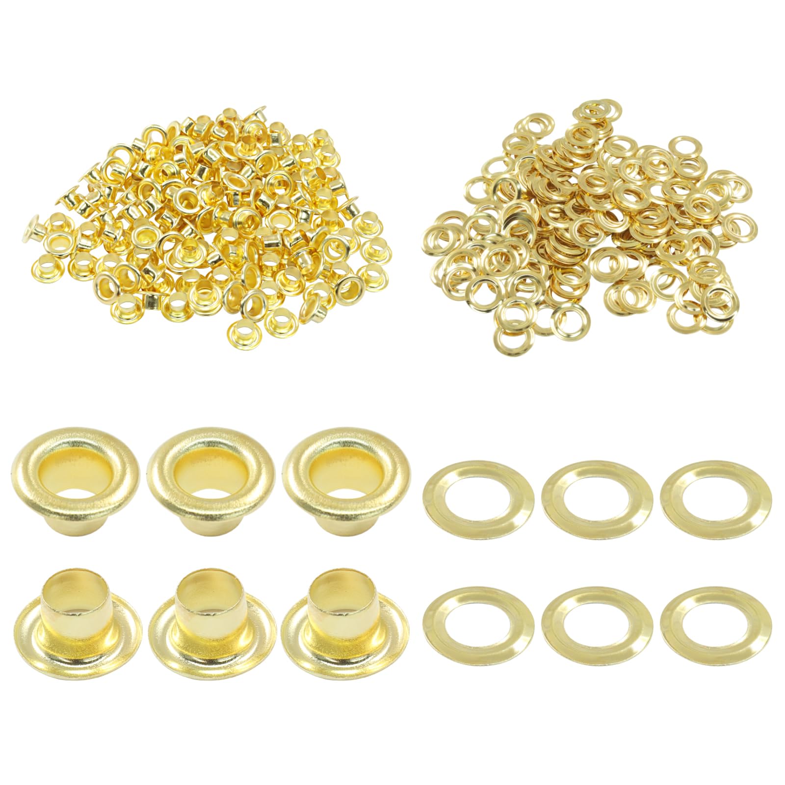 ZOCCVI 200 Sets 5mm (3/16") Metal Grommets and Washers Kit, Two-Part Eyelets for Leather Craft, Belts, Bags, Tarps and DIY Projects(Gold)