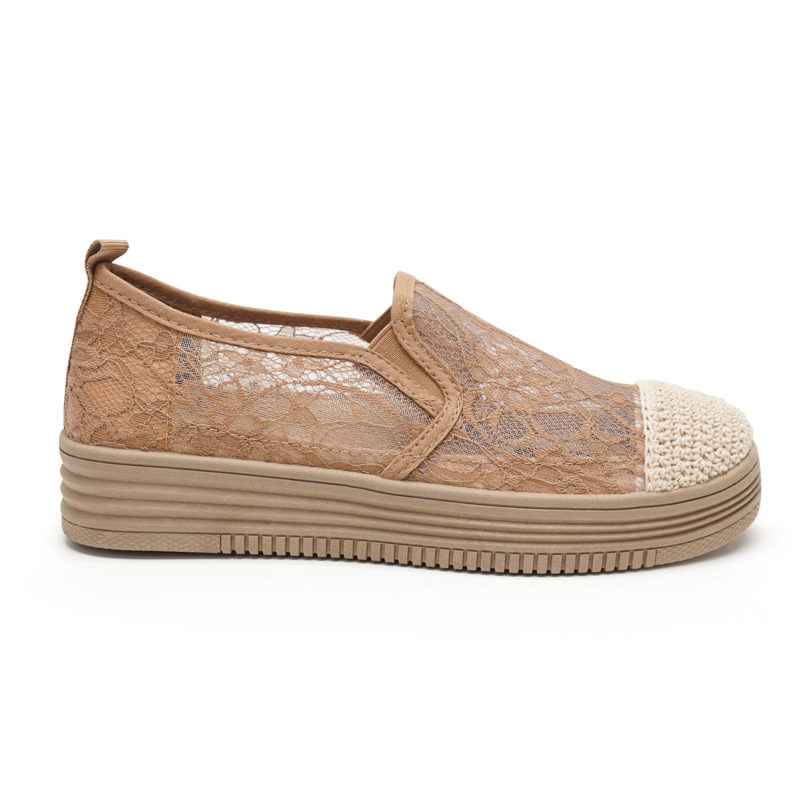 GLAMORA Damen Mokassin Spitze Slipper Espadrilles Plateau Atmungsaktiv Sommer Schuhe Leicht Bequem Slip On Halbschuhe Flach Komfort Flexible Sohle