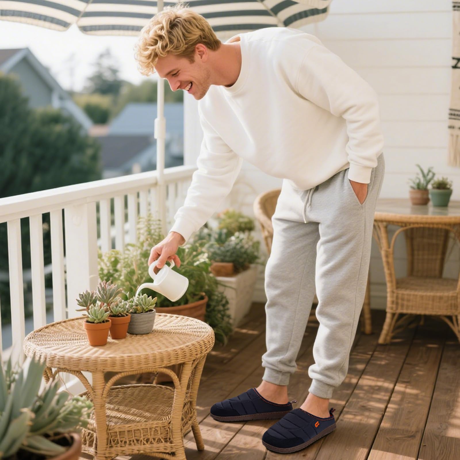 LongBay Men's Memory Foam Slip-on House Slippers