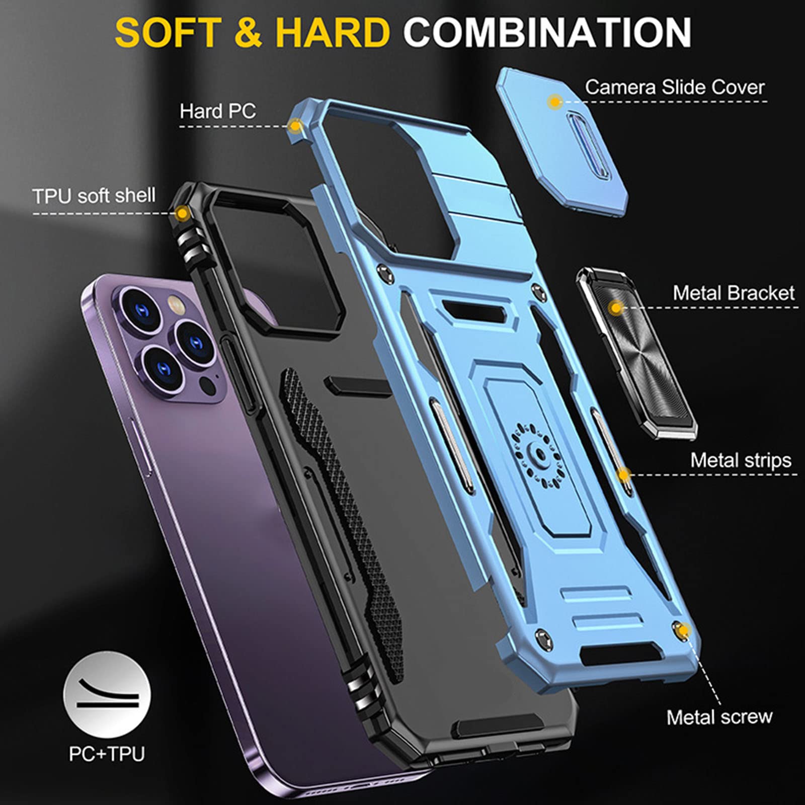 Custodia per iPhone 14/14 Pro/14 Plus/14 Pro Max, Supporto Anello Rotante a 360 Gradi Con Supporto Antiurto Anti-graffio Custodia,cover Per Telefono Antiurto,Blu,14 Pro Max 6.7''
