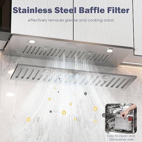 Miniatura 3 de SOONEY - Campana extractora convertible de 30 pulgadas, 600 CFM con conductos y sin conductos con acabado de acero inoxidable, ventilador de escape