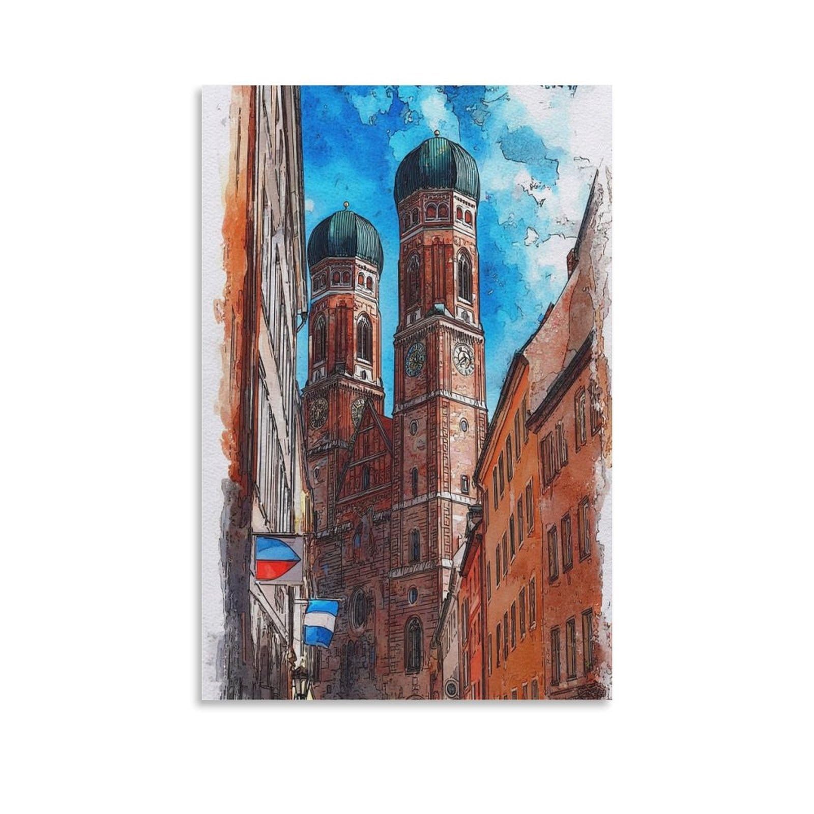Lcynnh Unframe-Style Munich Germany 24X36inch(60X90cm) Vintage Travel Poster Watercolor Canvas Art