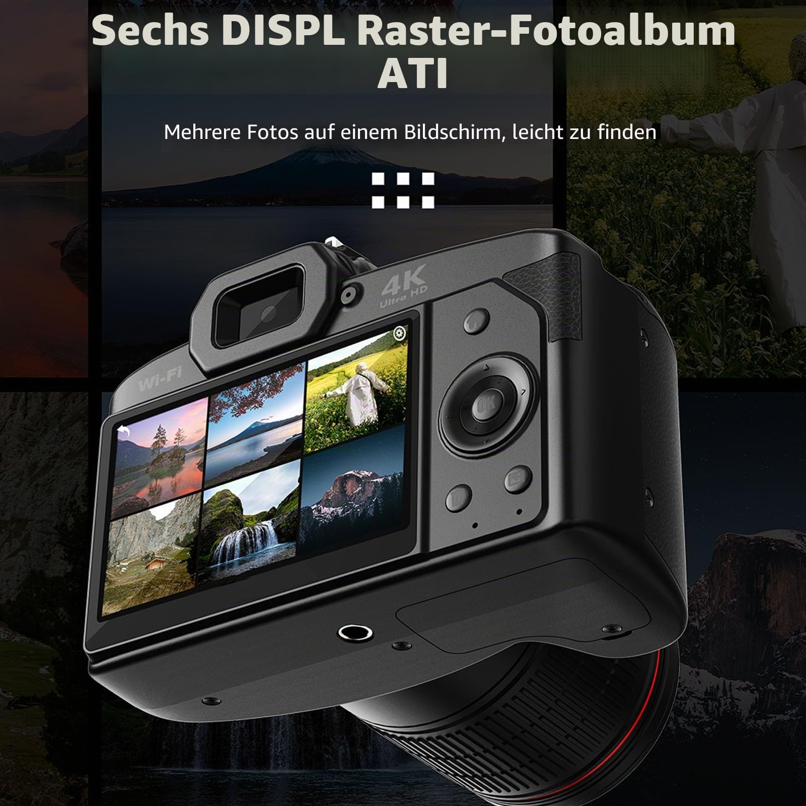 4K 64MP Digitalkamera, 16x Zoom, WiFi, Nachtsicht, 6 -Stunden -Akku, Computerkamera, für Fotografie -Video mit Travel Digital Camera, Quick Catch, Dual -Kameras