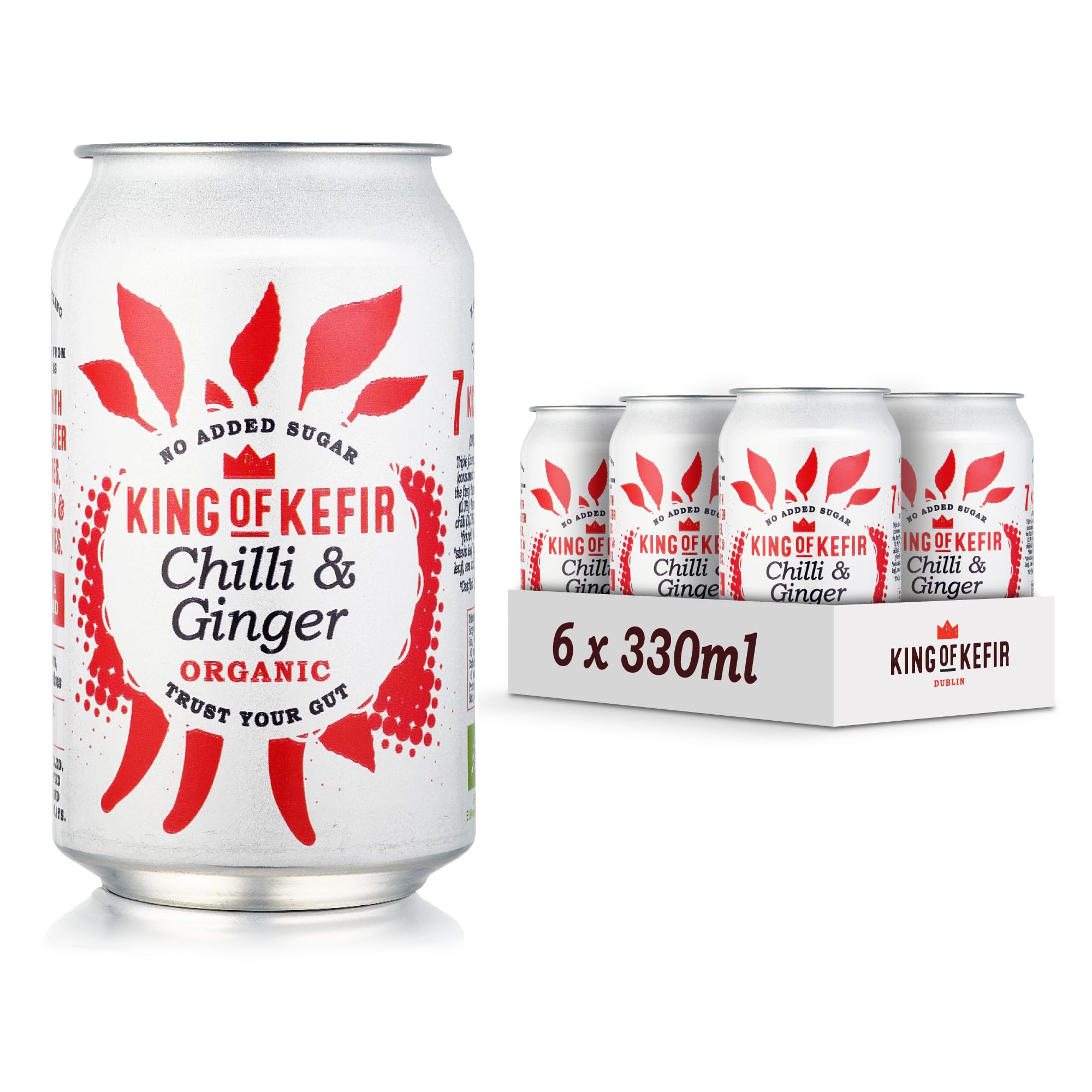 King of Kefir Chilli & Ginger - Water Kefir Drink – Organic - Vegan - Gluten-Free - 6 x 330ml Cans