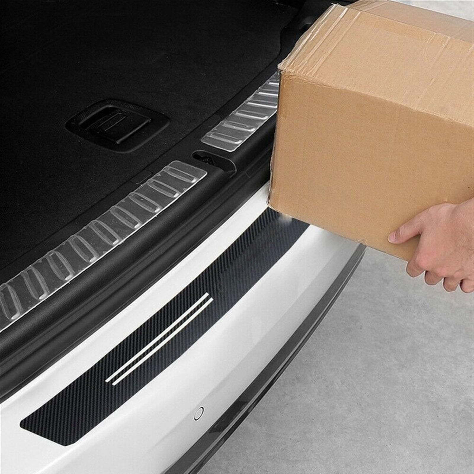 Tira Protectora de Parachoques Adhesivo Protector para umbral de Puerta Coche, 100 cm, 4D, Fibra Carbono, antiarañazos, para Parachoques Trasero