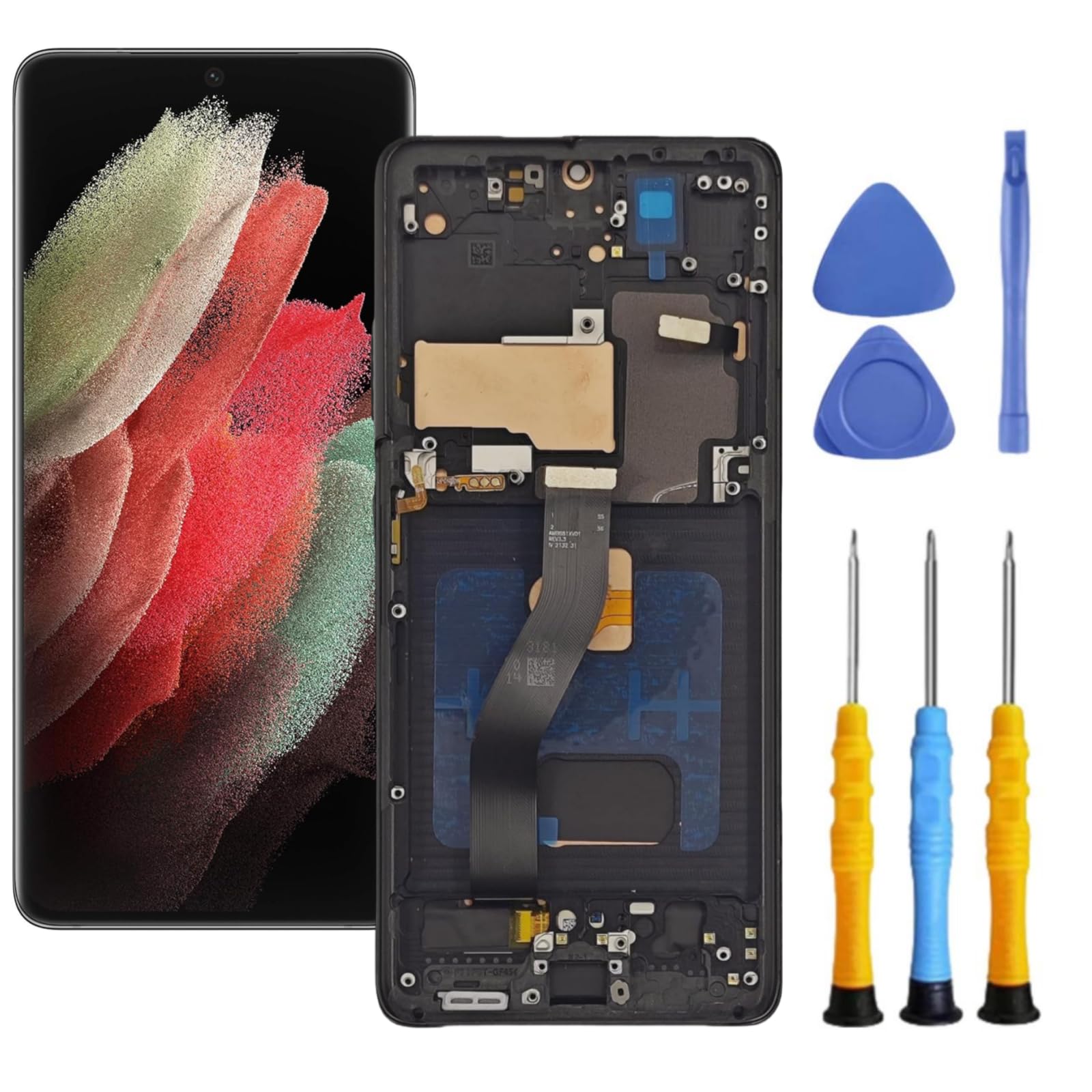AMOLED for Samsung Galaxy S21 Ultra 5G Screen Replacement with Frame for Samsung S21 Ultra Screen Replacement kit SM-G998u G998a G998w LCD Touch Display digitizer with Tools Black（US Version