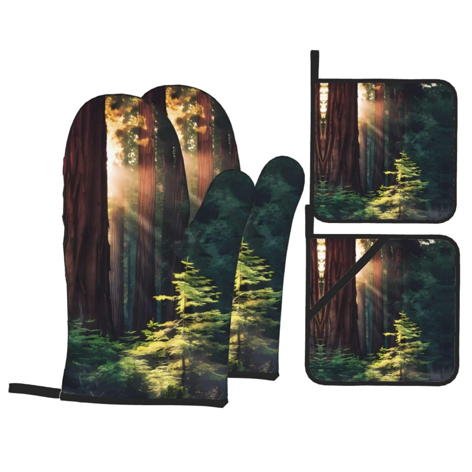 YYHHAOFA Morning Sunlight in Wilderness Prints Kitchen Covers: Waterproof Oven Layers for Easy Cooking & Cleanup - 4 Piece Heat Shield Set