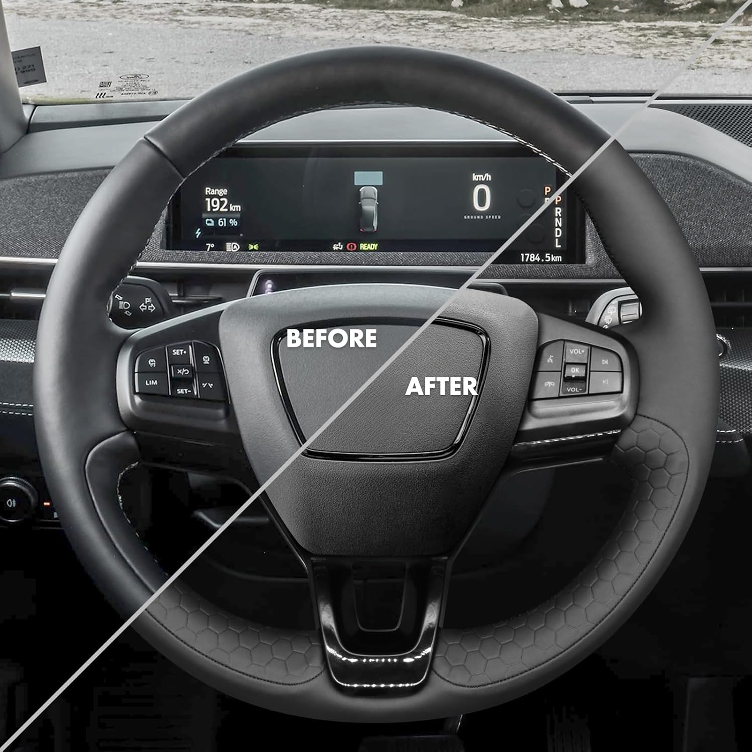 MEWANT Steering Wheel Cover for Ford Mustang Mach-E 2021-2025 Hand-Stitched Steering Wheel Wrap
