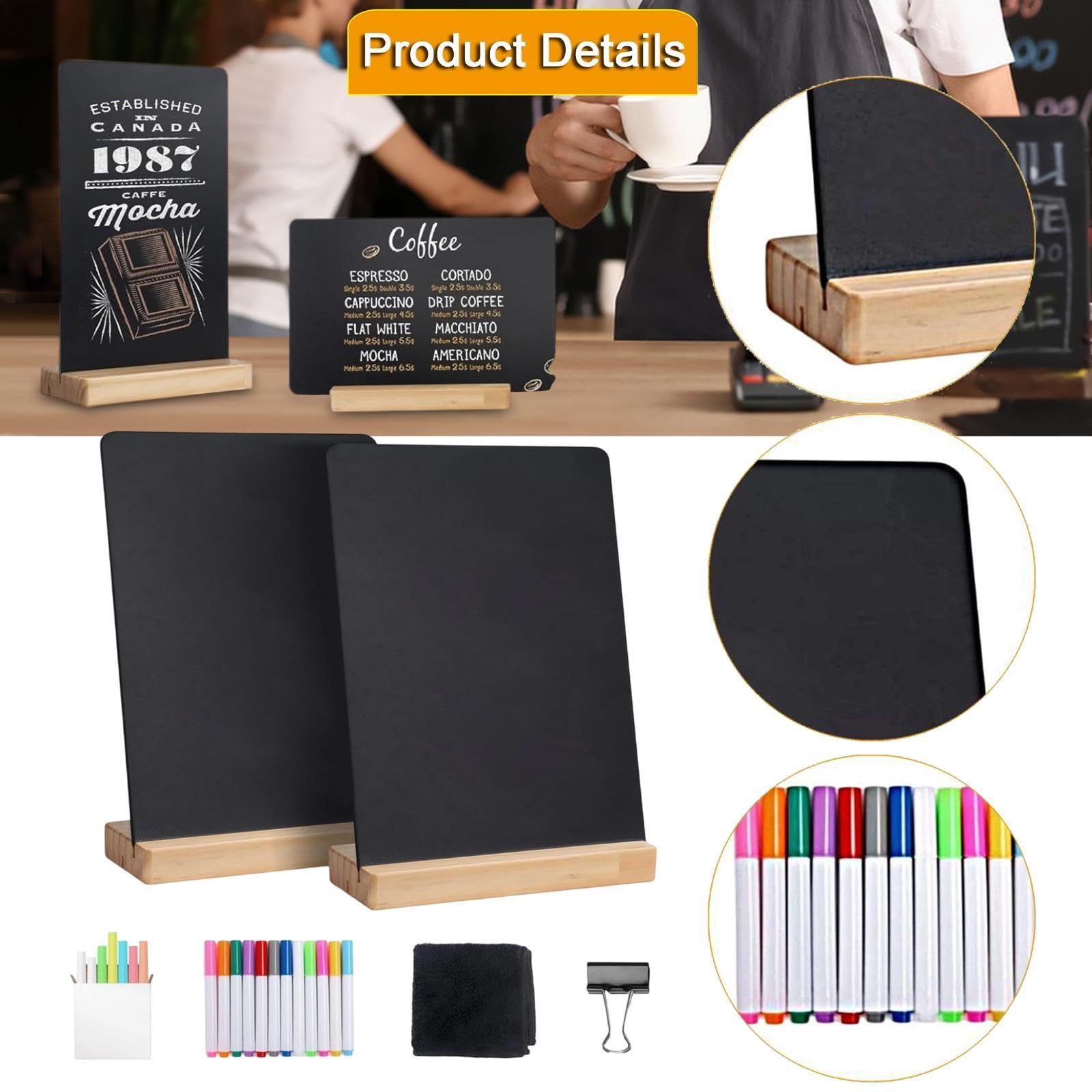 2 Piezas Pizarra Pequeña Carteles de Mesa Etiquetas para Menú Base de Madera Lavable Doble Cara Adecuado para Fiestas Bodas Cafés Negocios Y
