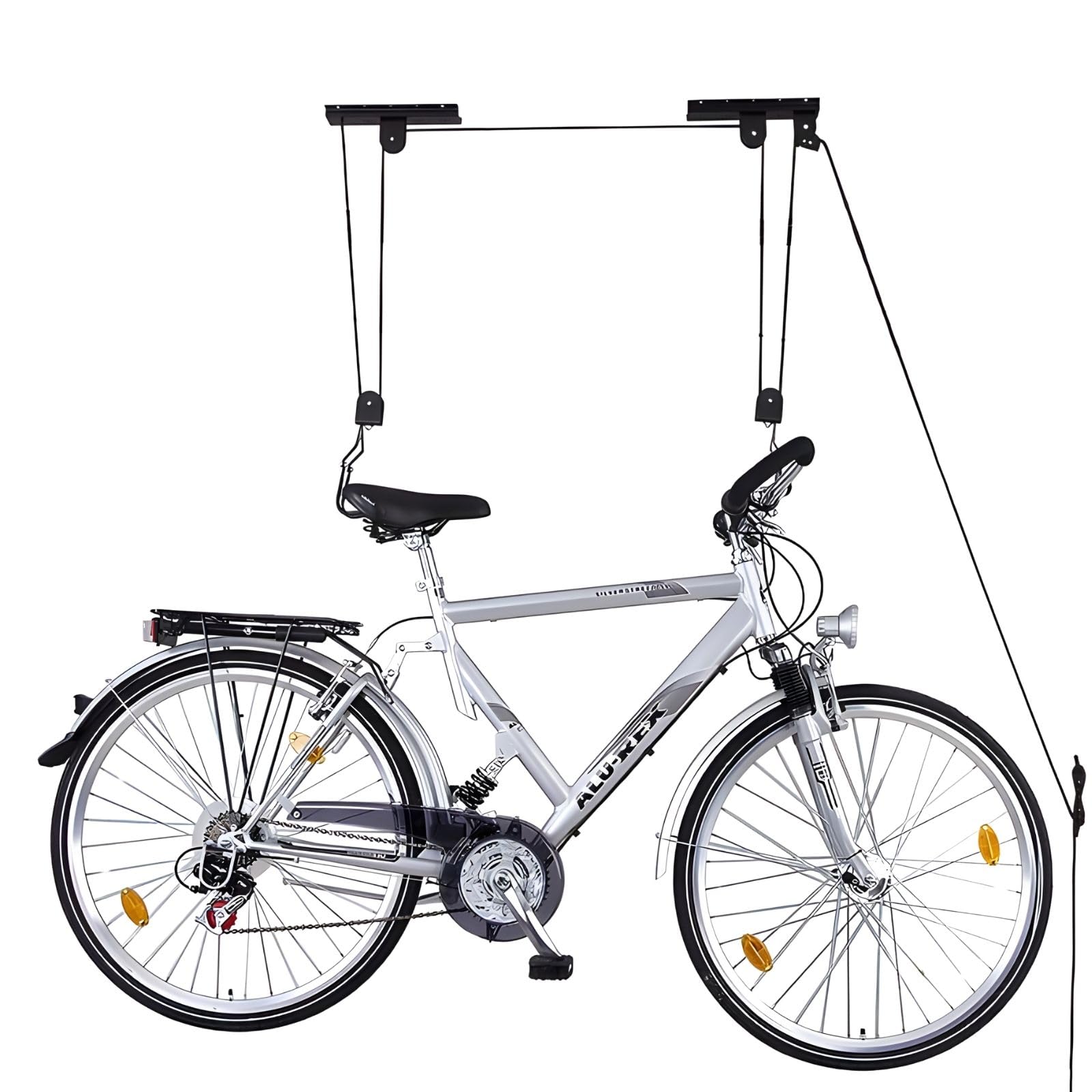 Fahrradlift Plus Support de plafond pour vélo électrique – Idéal pour les coffres de toit, kayaks – Ascenseur de vélo jusqu'à 57 kg – Efficace et sûr pour plus d'ordre dans le garage ou la cave