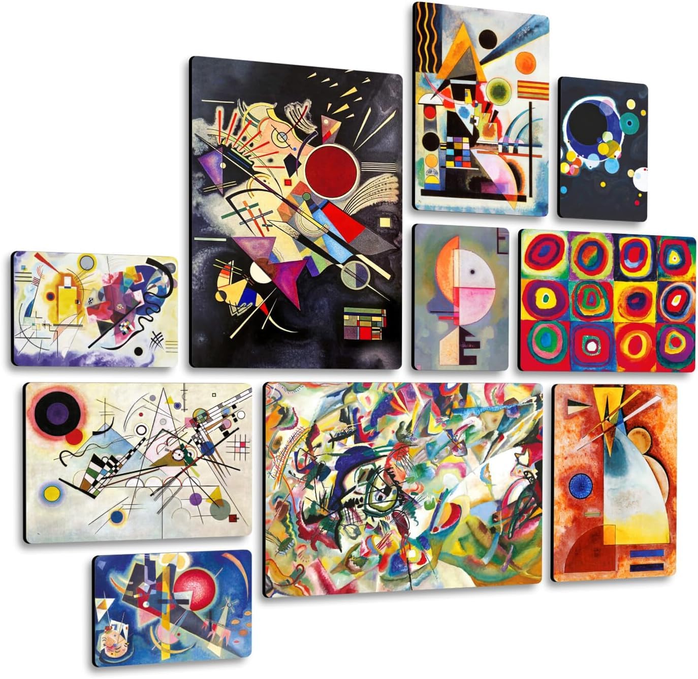 Giallobus - Ensemble de 10 peintures multi-panneaux - Vassily Kandinsky - Kandinsky 1 - Bois MDF - - 2 x 42x29,7cm - 4 x 29,7x21cm - 4 x 21x14,85cm - - Prêt à accrocher - Tableaux