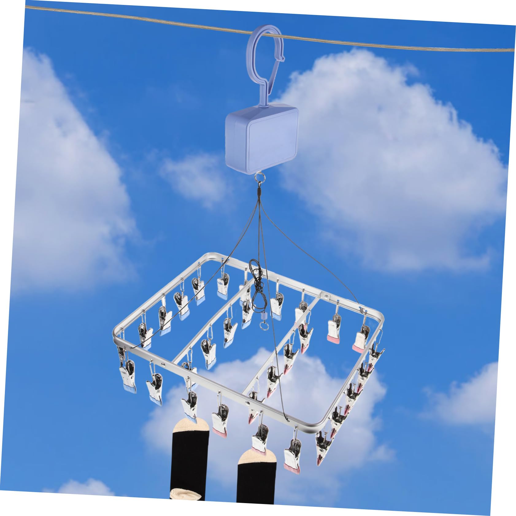 Hochklappbarer Sockenaufhänger mit 30 Clips, Aluminiumlegierung, Blau