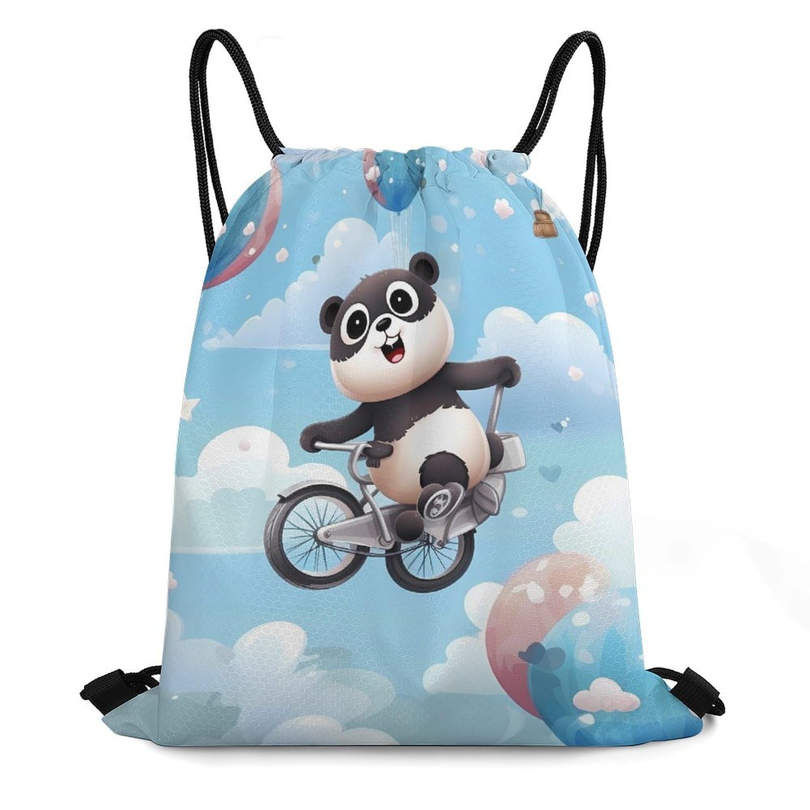 Hot Air Balloon Panda Drawstring Backpack Durable Sport Gym Bags Daypack for Men Women 35 * 42cm