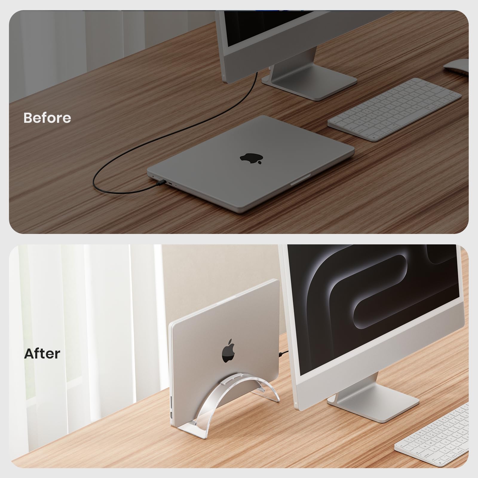 Soporte vertical acrílico para computadora de escritorio, base invisible de acrílico para laptop, soporte vertical para laptop, organizador de ahorro de espacio para todos los MacBook, Surface, 4