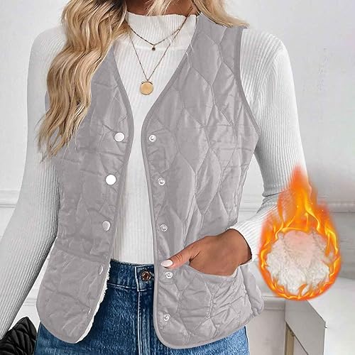 Fall Scrub Vests for Women Ladies Petite Loose Puffy House Jackets Winter Sherpa Warm Casual Light Coats(001-gray,Medium)