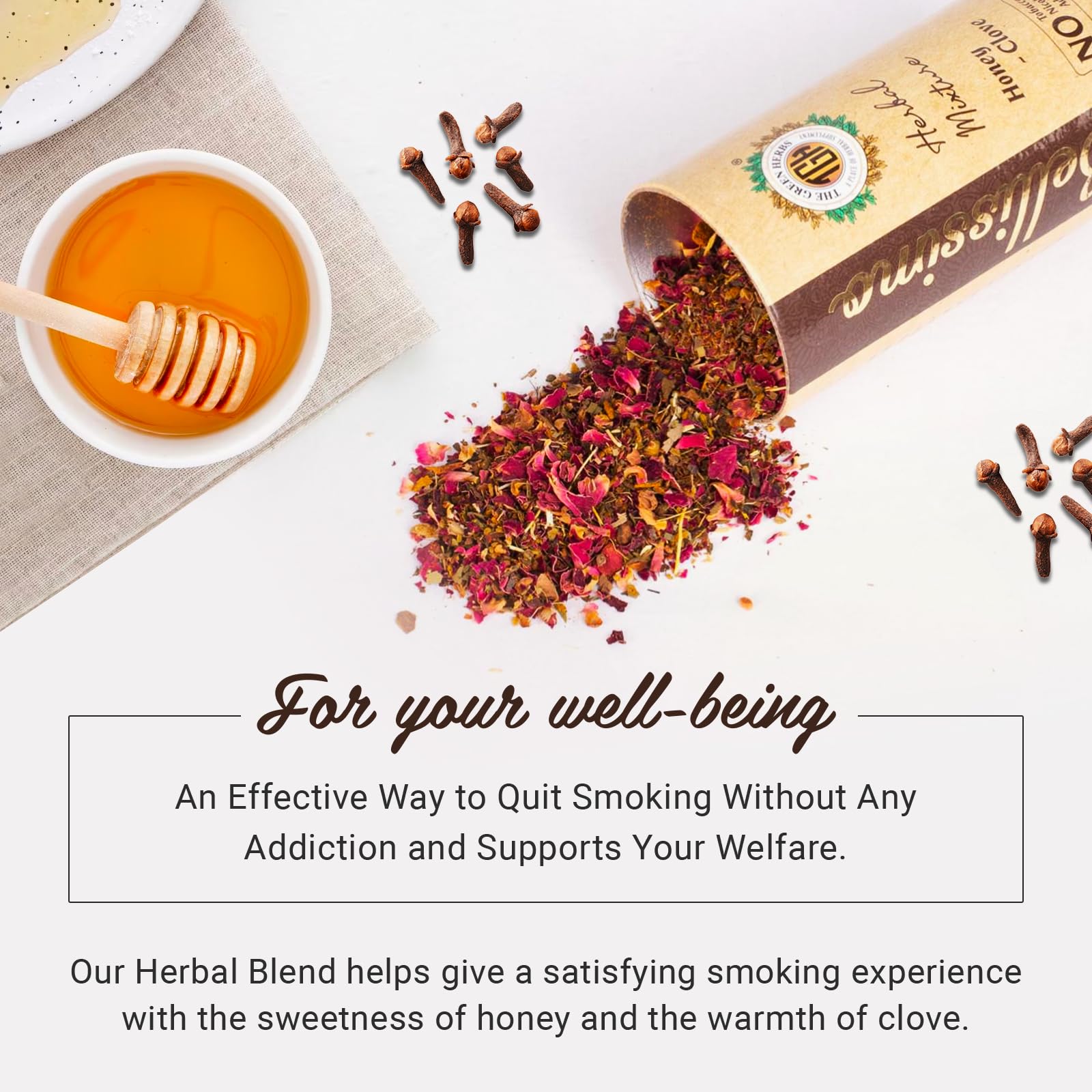 Amazon.com: Bellissimo Herbal Smoke Mixture, Tobacco and Nicotine Free  Smoking Blend, Tobacco Alternatives to Quit Smoking, Mint & Honey Clove  Flavor, Roll Your Own Smoke,2 Packs of 60gm : Health & Household