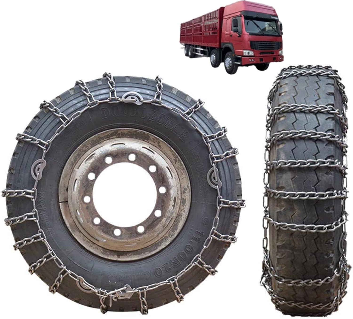 2pcs 9mm Heavy Duty Snow Tire Chains for Suv Pickup Trucks and AVT Traction Chains Manganese Skid Design for Snow and Mud Reliable Grip 295/70R22.5 2pcs 295/80R22.5