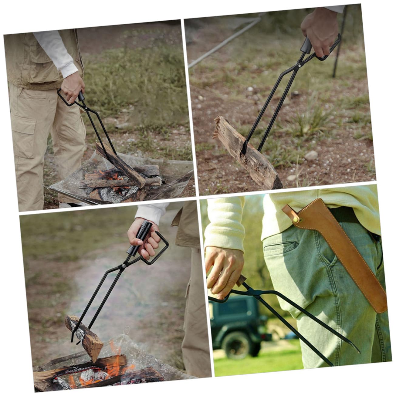Pinza per Focolare da Esterno in Ferro con Manico in Legno Nero | Barbecue in Giardino e Picnic, Facile da Usare, Comoda Presa, per Legna e Carbone
