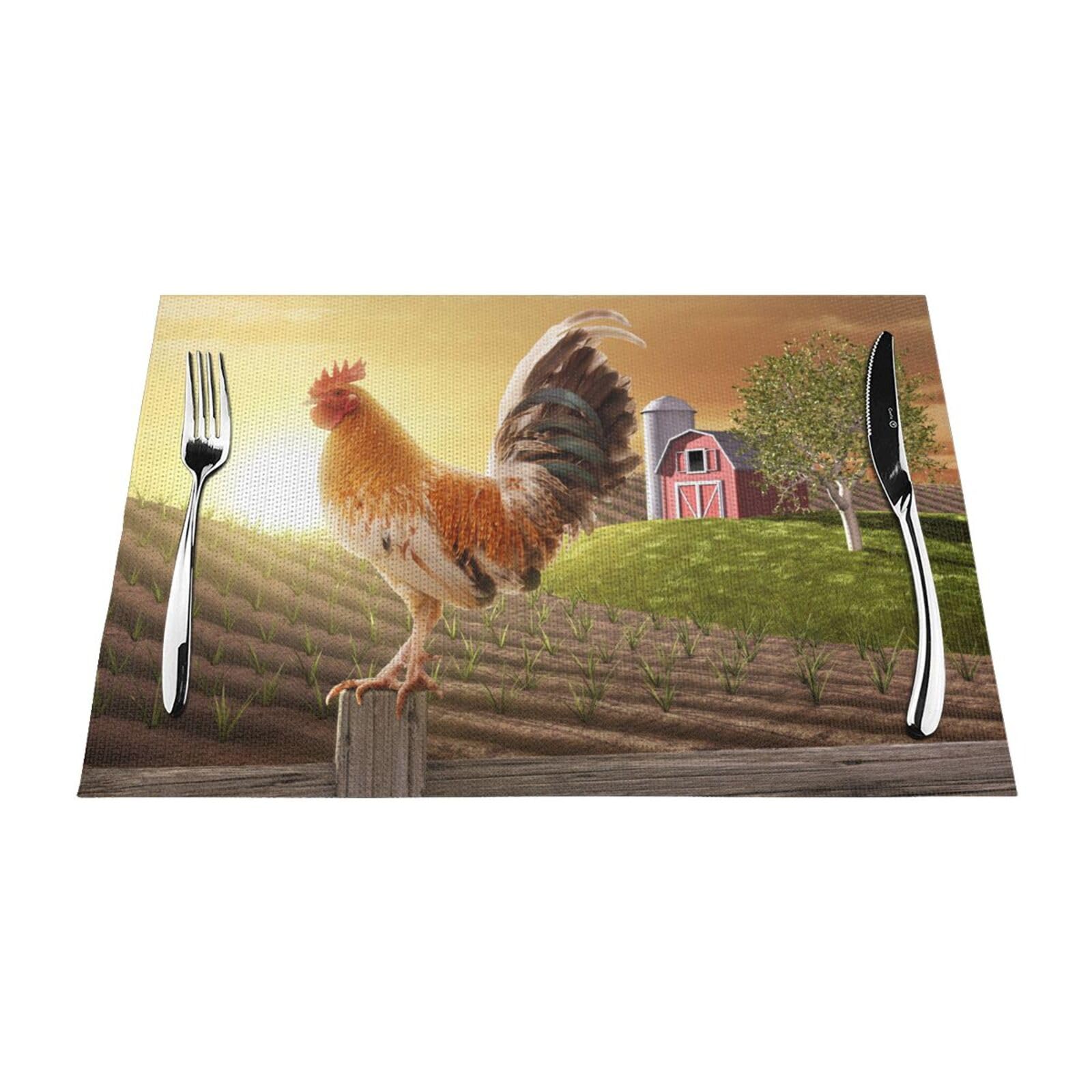 PVC Placemat Set of 1 PCS, 45x30 CM, Chicken Rooster Printed Non-Slip Heat Resistant Place Mats for Kitchen Dining Table Indoor Outdoor