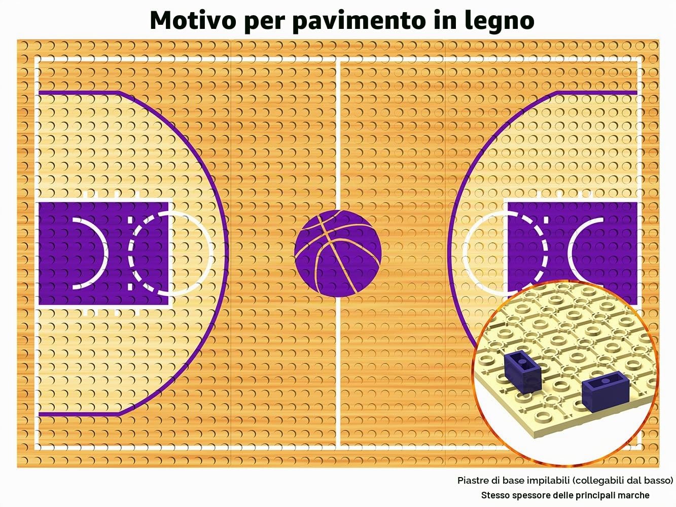 Building Block educazione giocattolo per baseplates da basket 5" x 10" (3 pezzi) e set di 2 supporti da basket per gioco di basket compatibile con le marche più importanti (playset da basket)