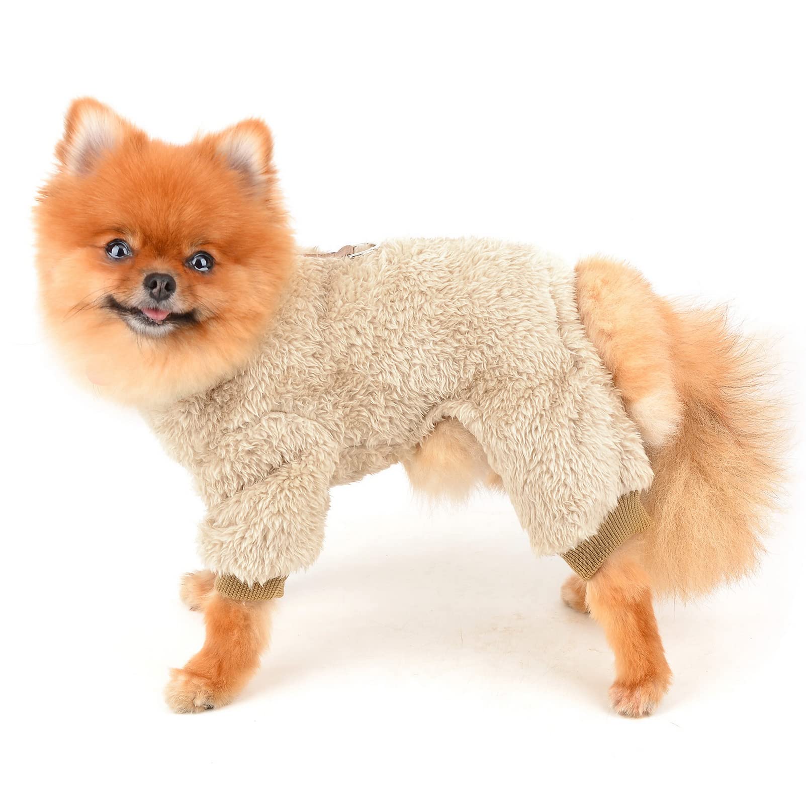 SMALLLEE_LUCKY_STORE Pet Thick Sherpa Fleece Pyjamas Pjs Jammies with D-ring for Small Dogs Cats Puppy Jumper Pajamas Jumpsuit Soft Coat Yorkie Chihuahua Warm Winter Clothes,Brown,L - Image 2