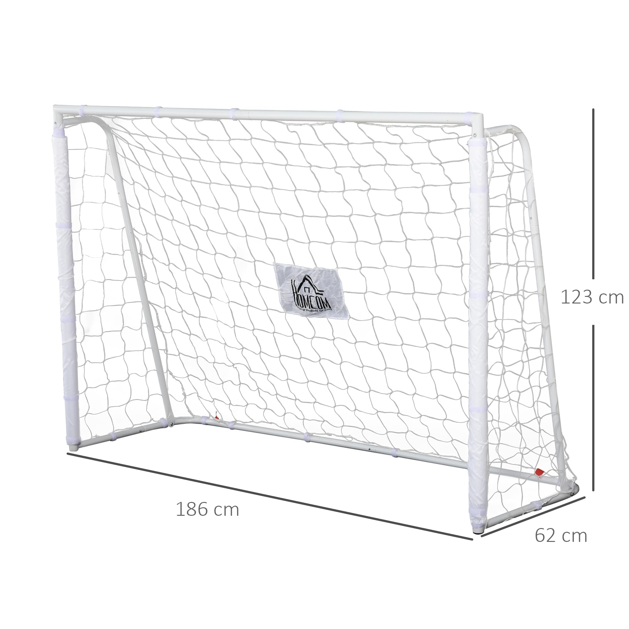 HOMCOM Lot de 2 Buts de Football Châssis Métal 186L x 62l x 123H cm Blanc