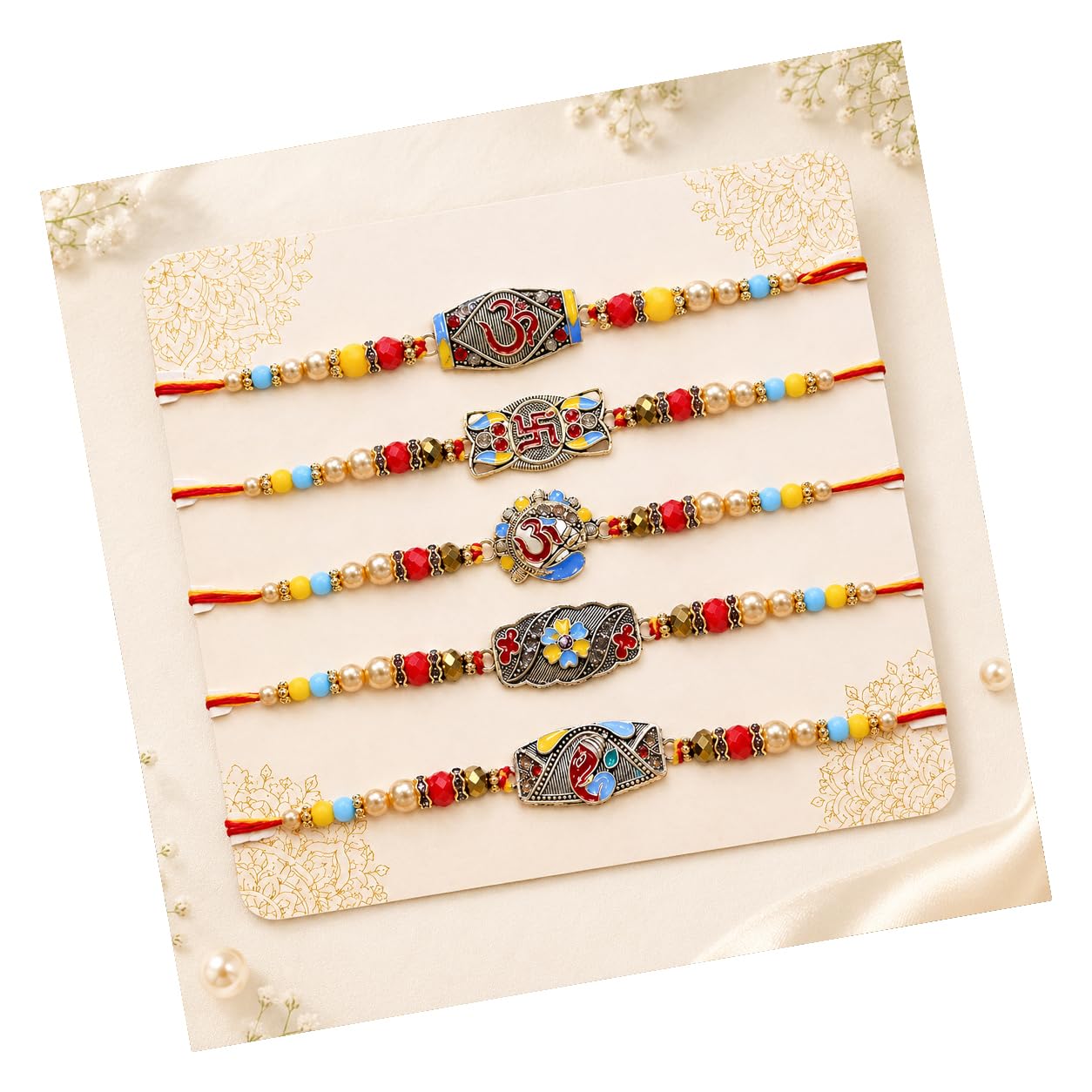 tied ribbons Rakhi for Brother Set of 5 with Tikka - Bracelet Rakhi for Brother Bhaiya Bhai Kids Boys Men - for Rakshabandhan-picture-30