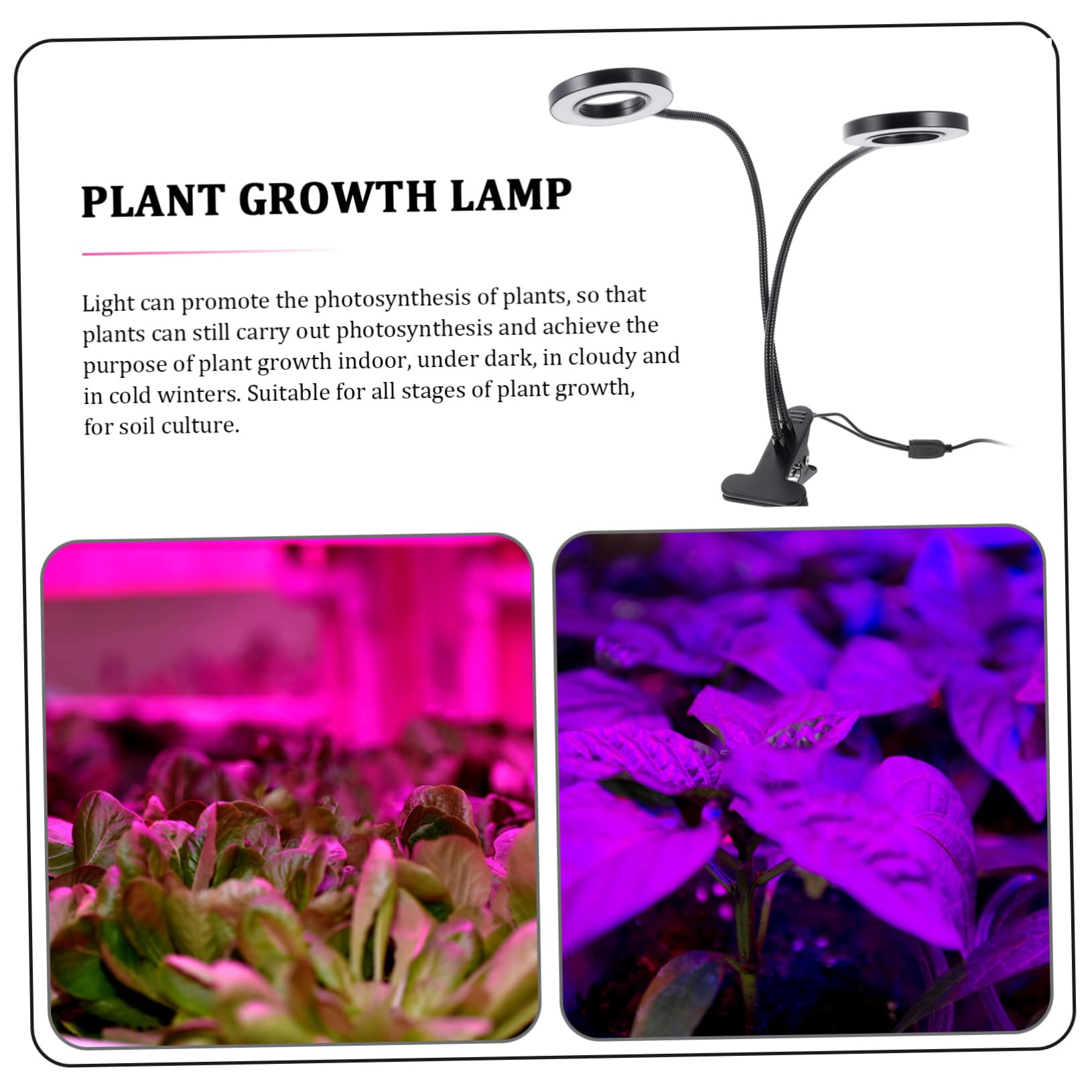 POPETPOP Lampe LED pour Plantes à Pince, Double Tête, Réglable, 5 V