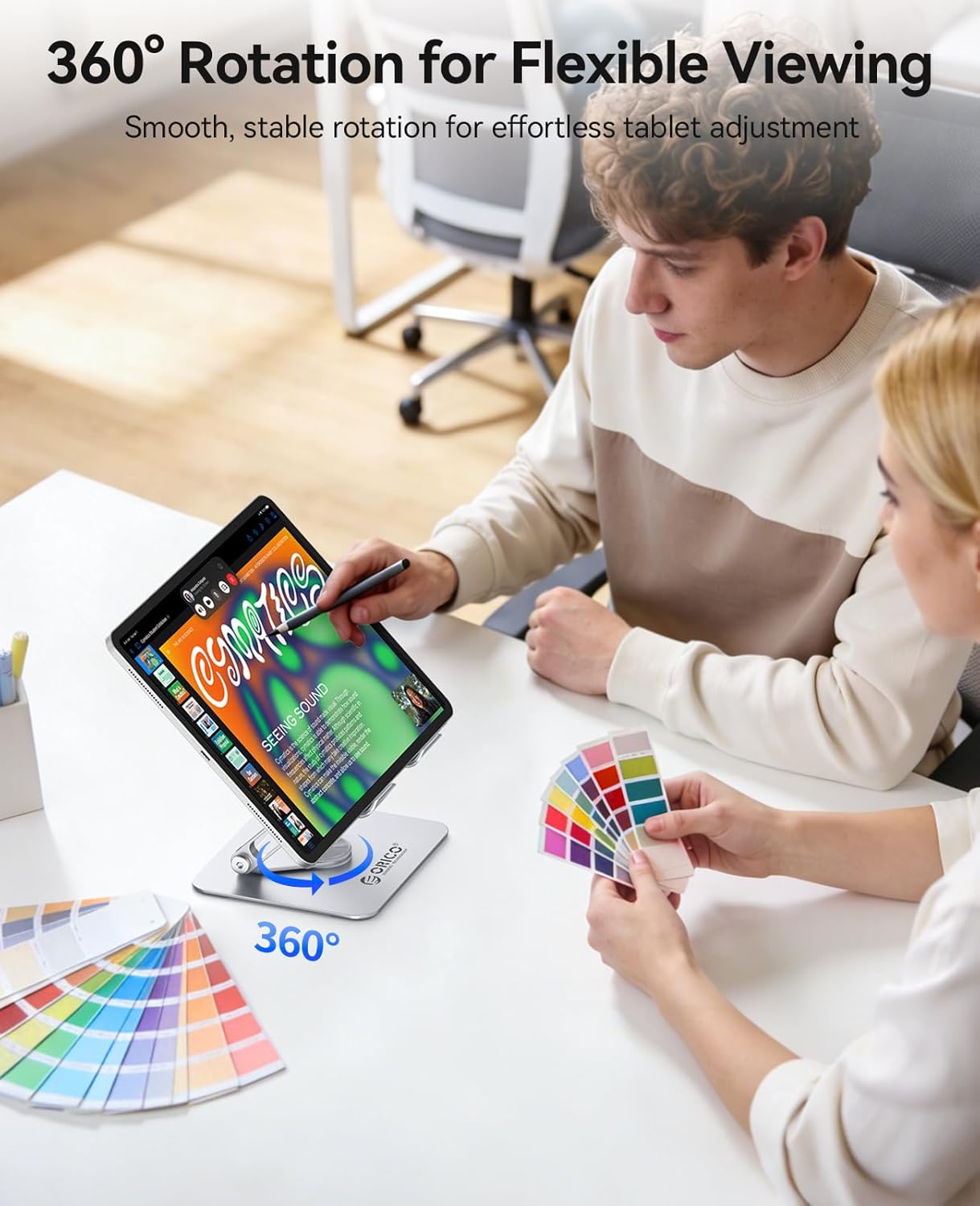 ORICO 360° Rotating Tablet Stand for iPad up to 12.9 Inch, Foldable Tablet Stand for Desk, Aluminum Alloy, Compatible with iPad Pro/Air/Mini, Kindle, Galaxy Tab, Fire, iPhone, Switch - FB2, Silver