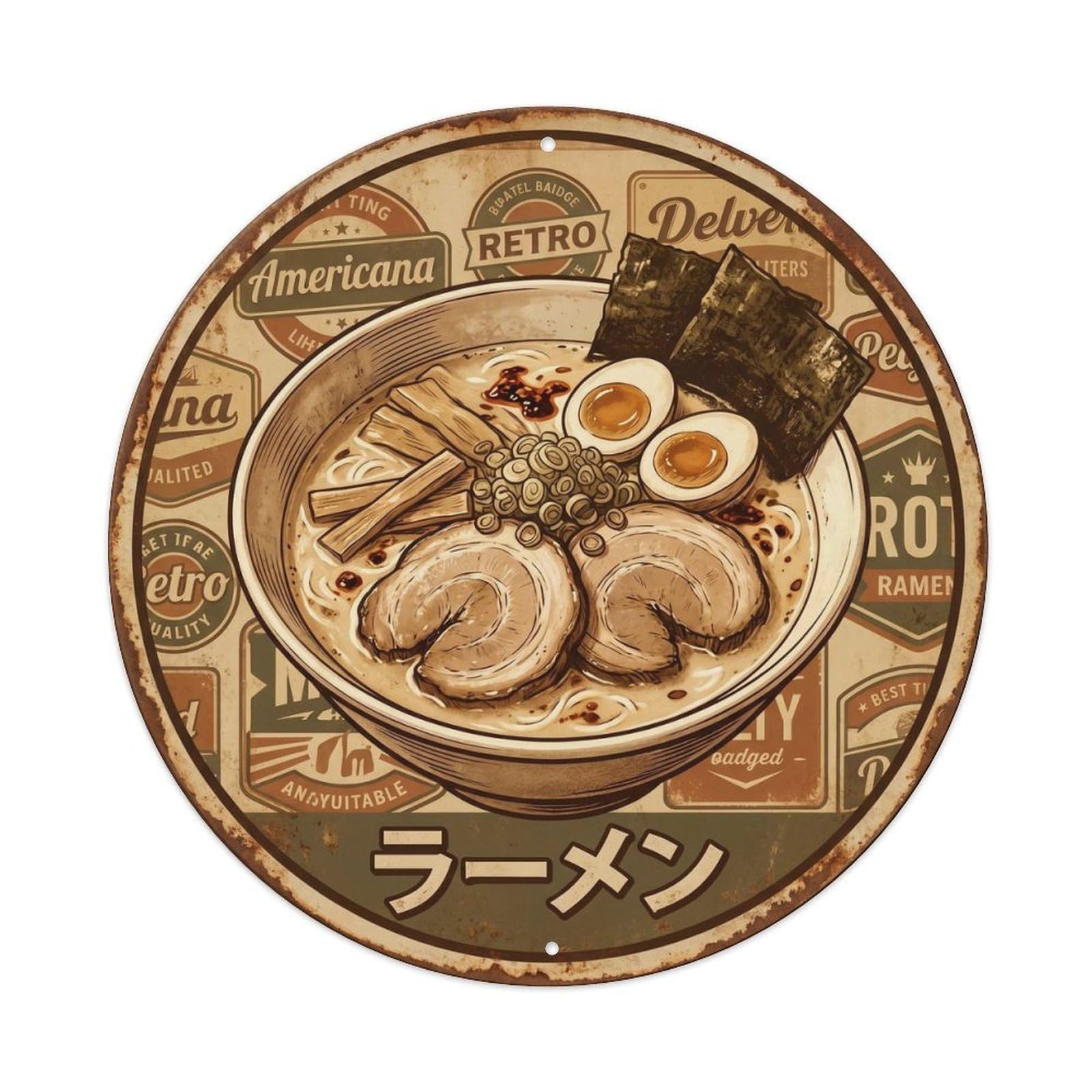 Cxhjca 8X8inch(20X20cm) Ramen Japanese Soup Bowl Roadside Diner Food Noodles Metal Tin Sign