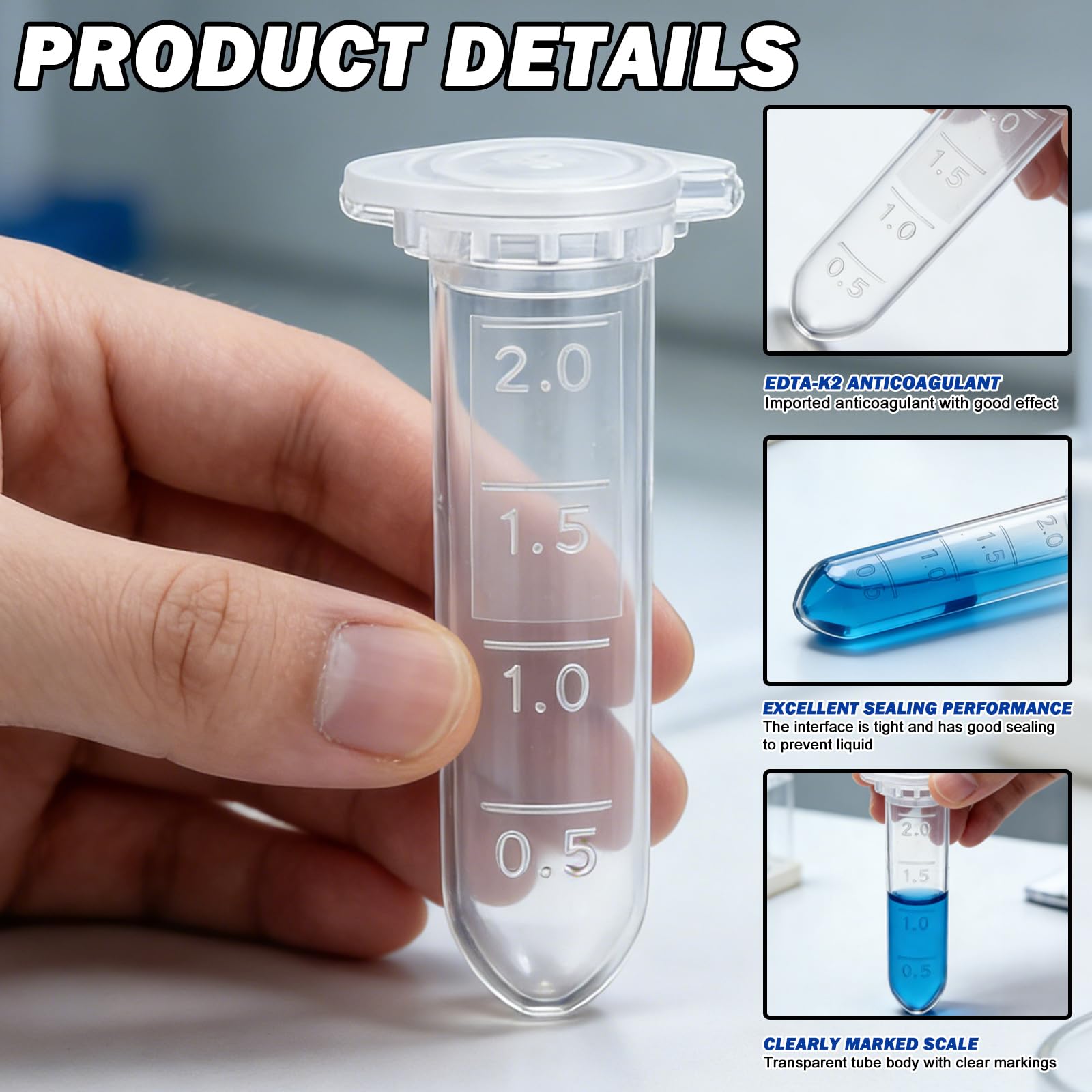 500 Stück Zentrifugenröhrchen, 2ml Polypropylen Transparent Reaktionsgefäße, Starke Versiegelung Kunststoff Zentrifugenröhrchen, Klare Skala Mikro Zentrifugenröhrchen, Für Laborproben Und Blutproben