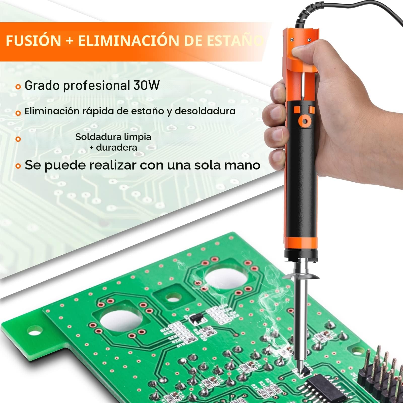 Bomba Desoldadora con Ventosa Eléctrica,Preciva Desoldador Estaño,Mango de Carga Corta,Boquillas Desoldadoras 1,0 mm / 1,2 mm,Desoldadura de Agujero Pasante